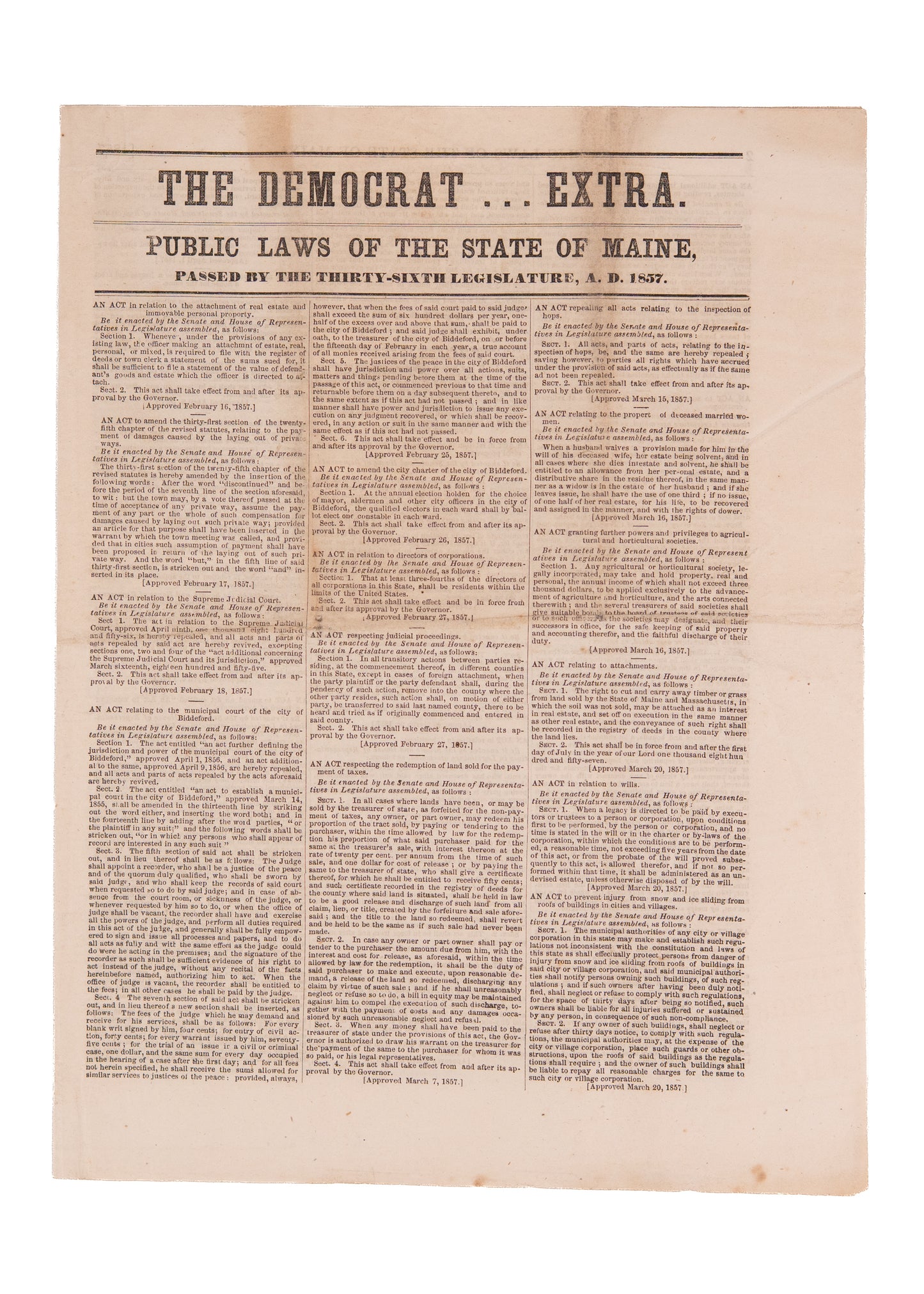 1857 DRED SCOTT. State of Maine Defies Supreme Court and Grants Freedom All Slaves. Rare.