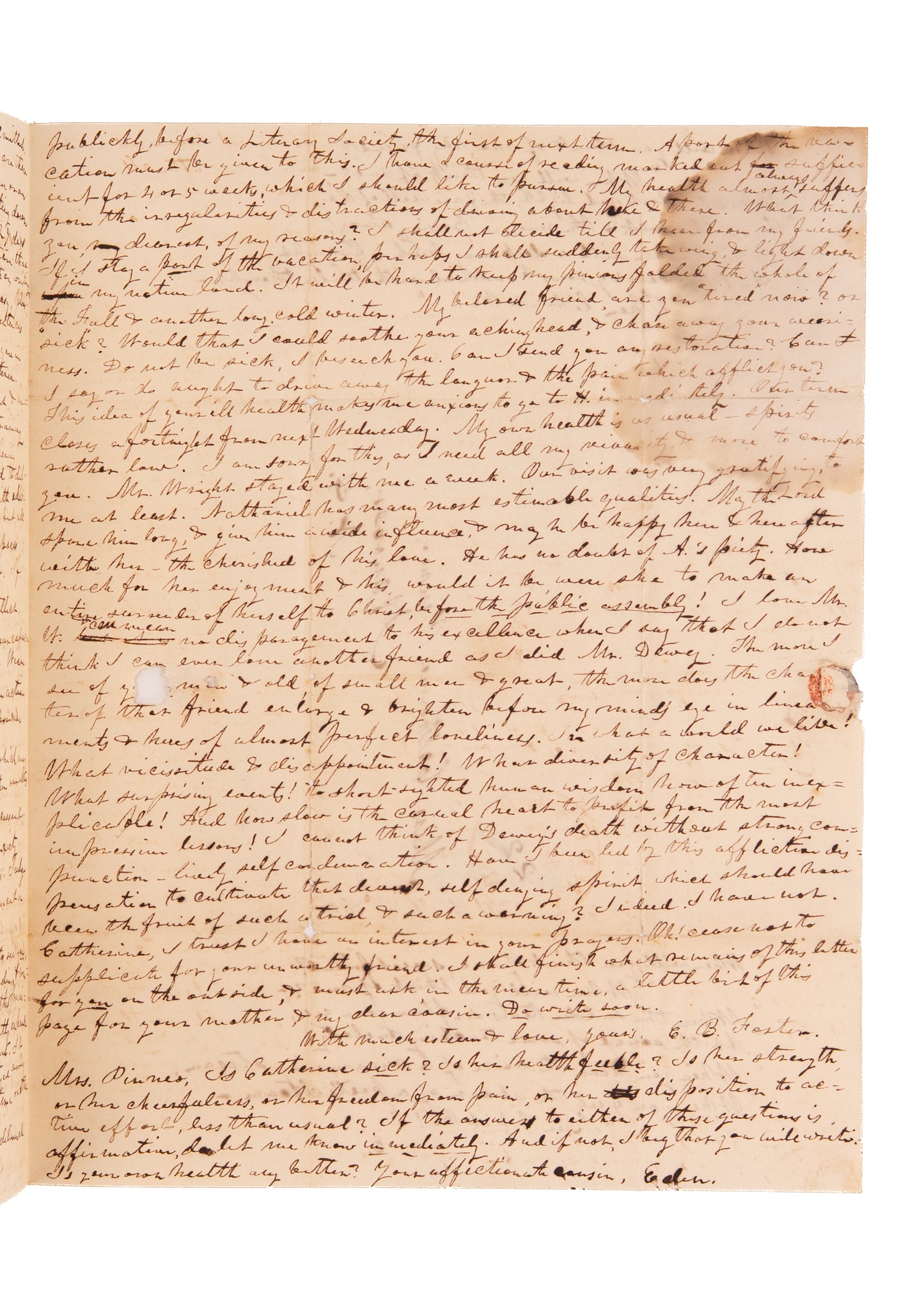 1839 WOMEN'S PLIGHT. Andover Seminary Student on Right to Independent Thought and Education.