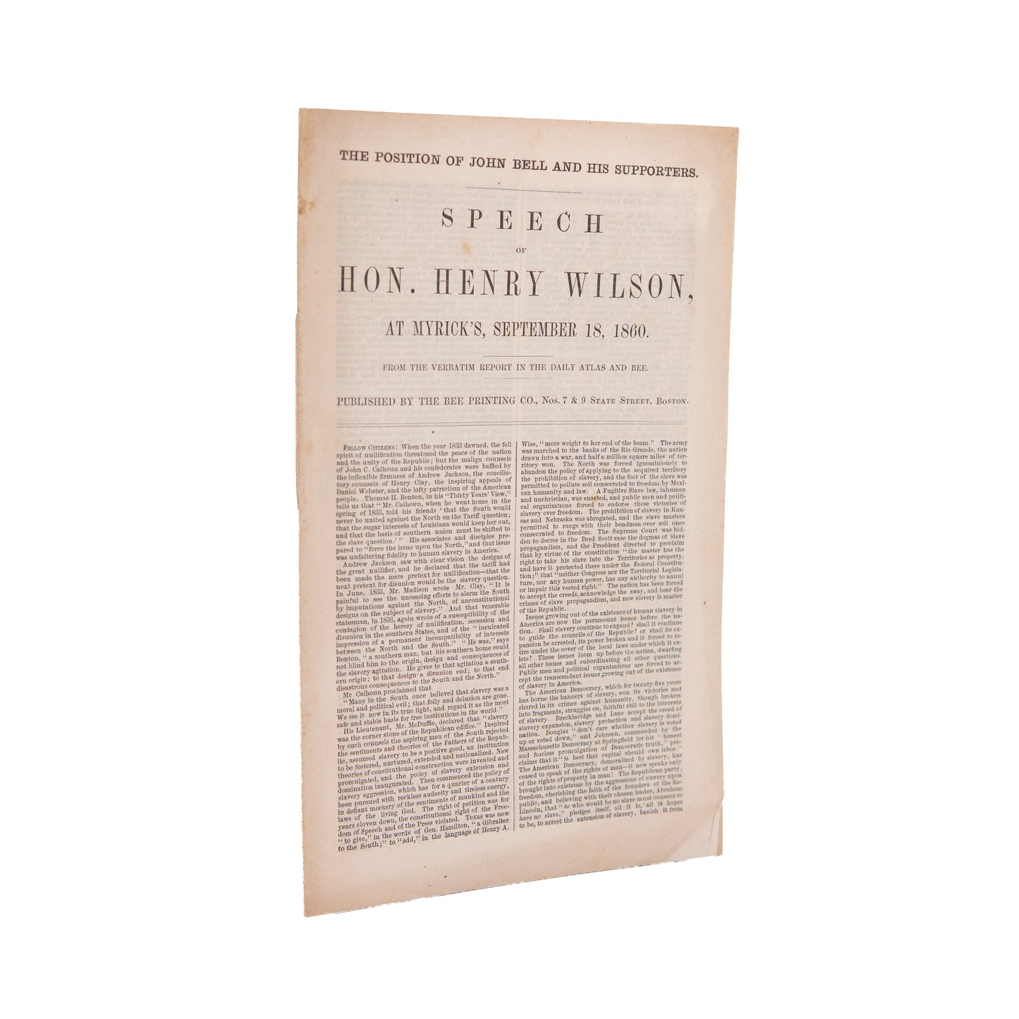 1860 ABRAHAM LINCOLN. Wilson Argues Abolition of Slavery is "the" Moral Issue of Abraham Lincoln Election.