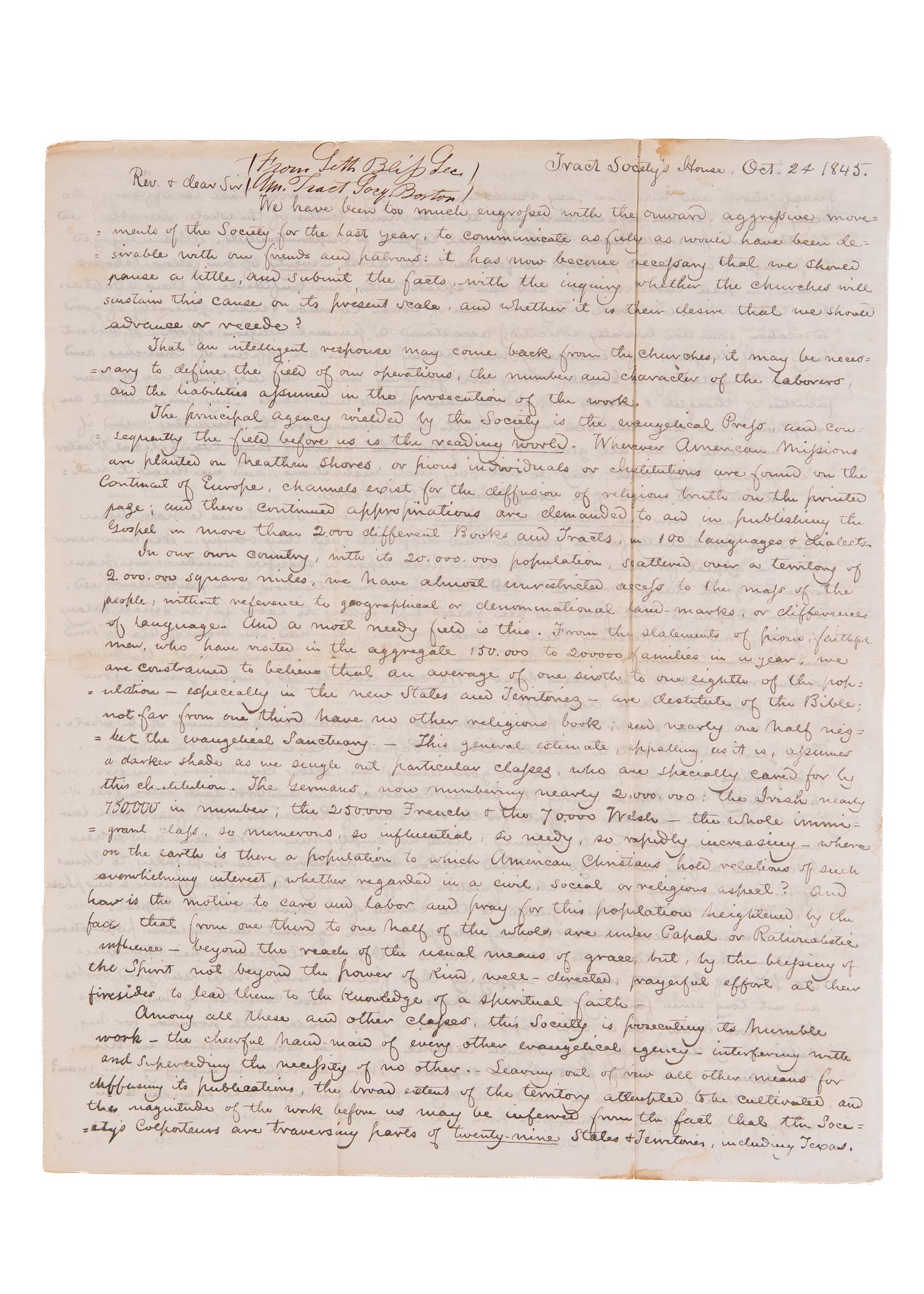 1806-1849 WILLIAM JENKS. Group of Correspondence, Including Important American Tract Society Circular.