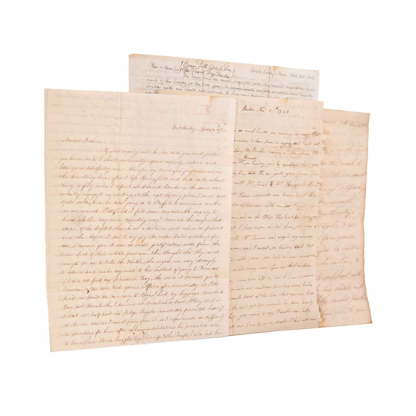 1806-1849 WILLIAM JENKS. Group of Correspondence, Including Important American Tract Society Circular.
