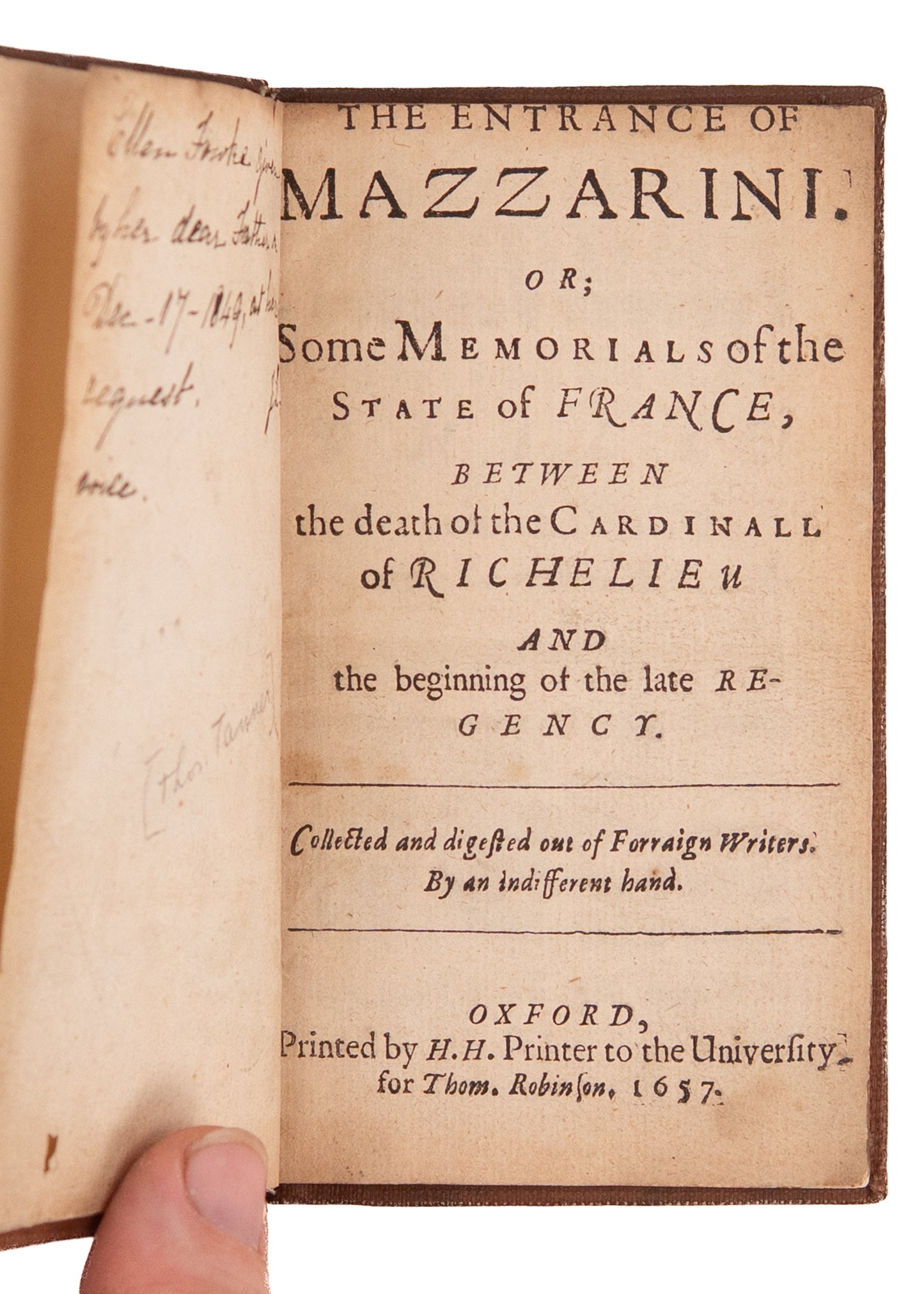 1657 THOMAS TANNER. The Entrance of Mazzarini. Rare French History after Death of Cardinal Richelieu.