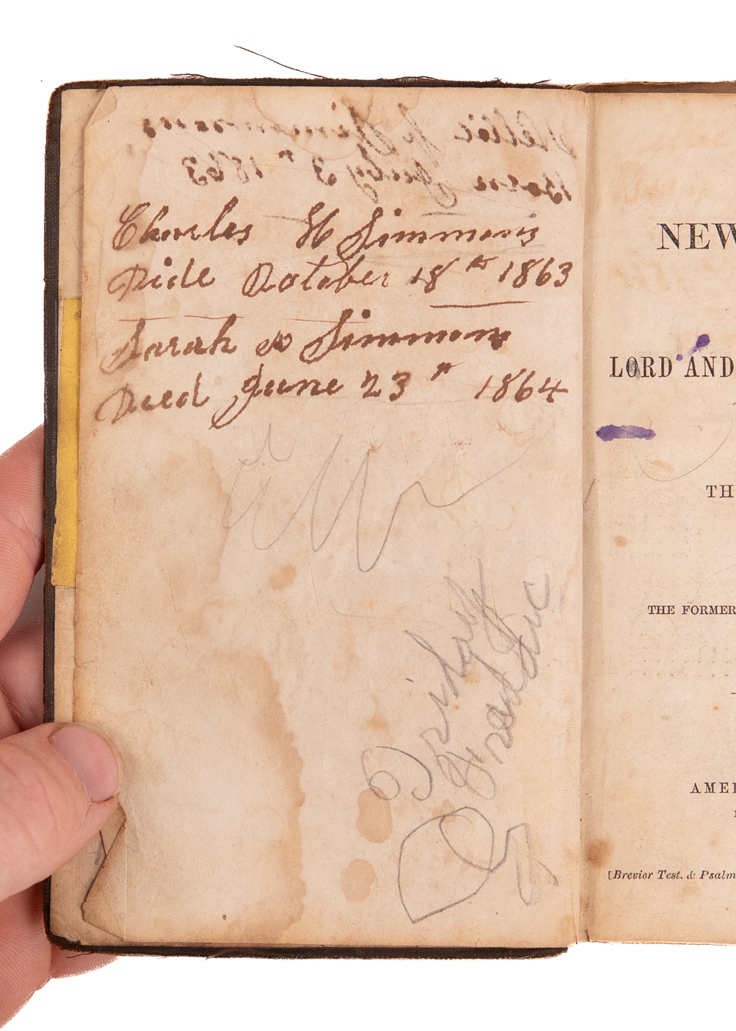 1863 CIVIL WAR NEW TESTAMENT. New-Bedford Bible Society Presented to New Father. He Died Months Later.