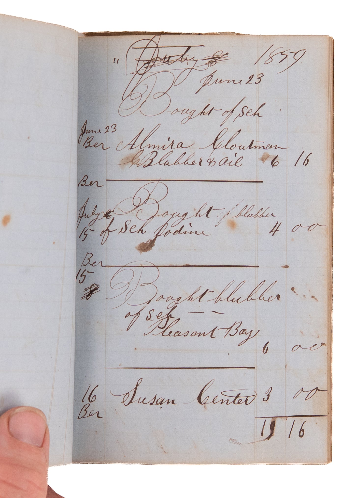 1859-1860 WHALING & BLUBBER OIL SALES. Blubber and Oil Dealer's Diary Just Prior to Petroleum Boom.