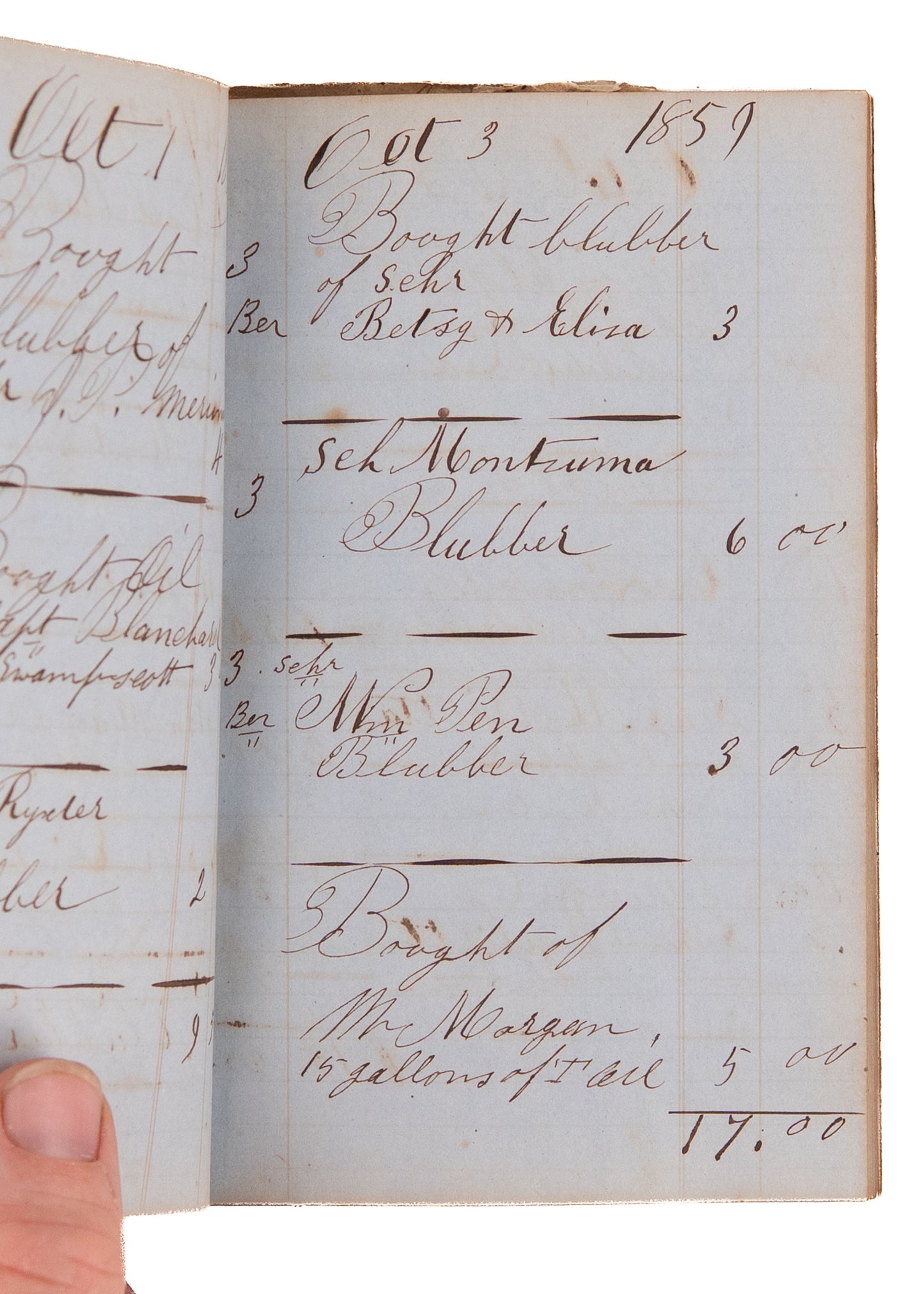 1859-1860 WHALING & BLUBBER OIL SALES. Blubber and Oil Dealer's Diary Just Prior to Petroleum Boom.