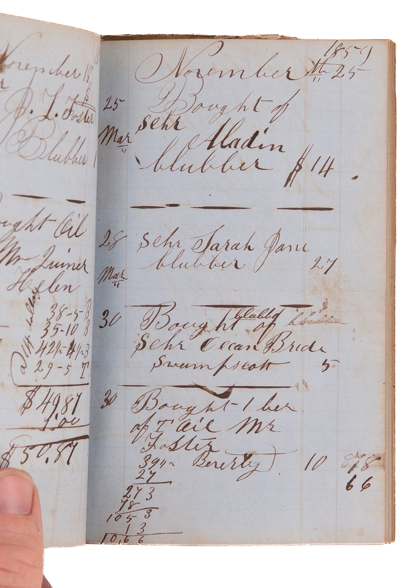 1859-1860 WHALING & BLUBBER OIL SALES. Blubber and Oil Dealer's Diary Just Prior to Petroleum Boom.