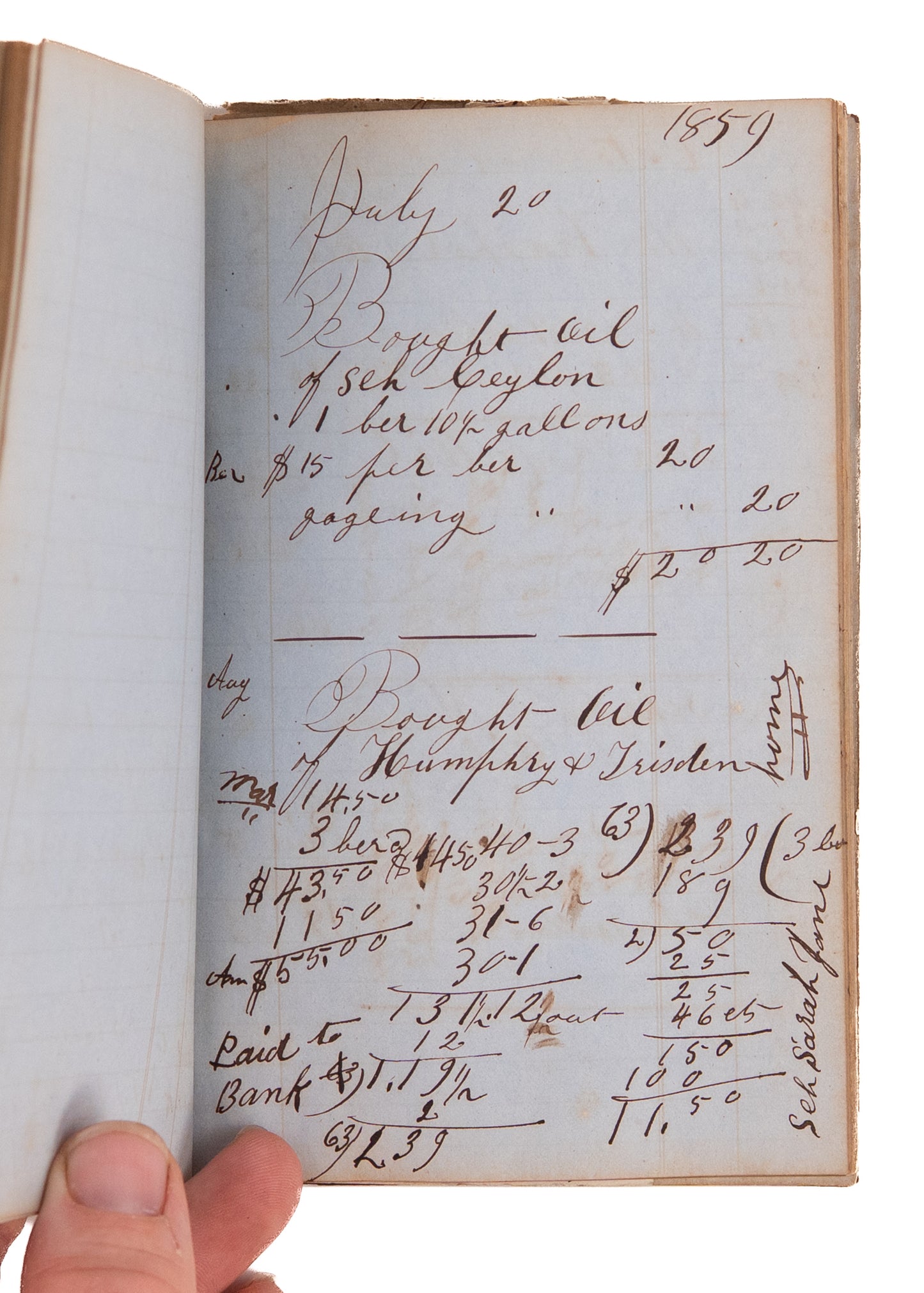 1859-1860 WHALING & BLUBBER OIL SALES. Blubber and Oil Dealer's Diary Just Prior to Petroleum Boom.