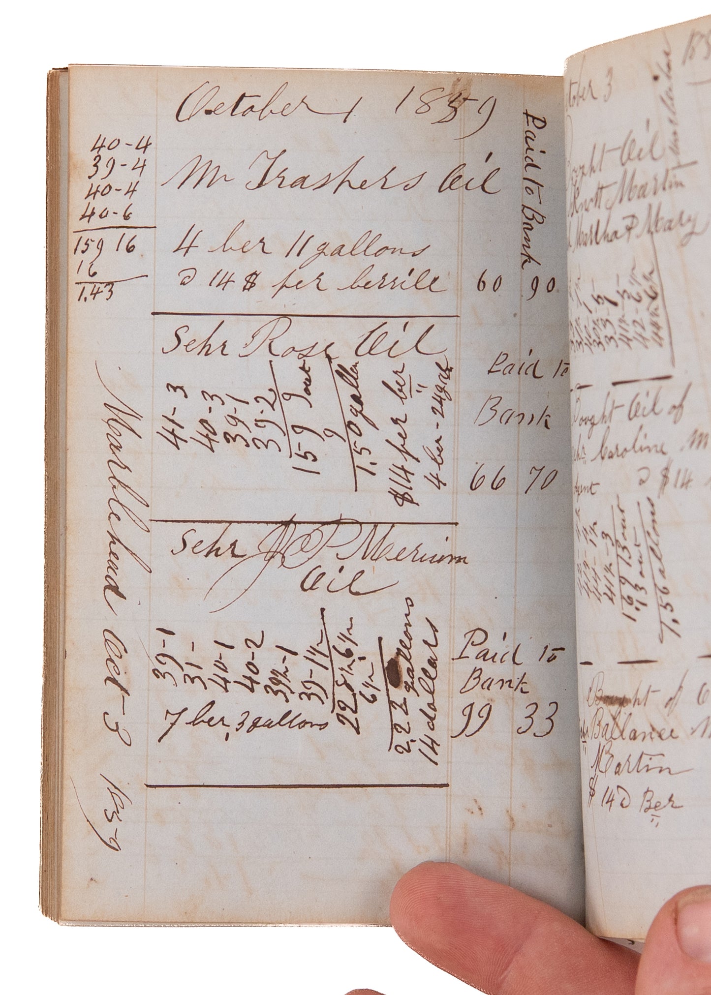1859-1860 WHALING & BLUBBER OIL SALES. Blubber and Oil Dealer's Diary Just Prior to Petroleum Boom.