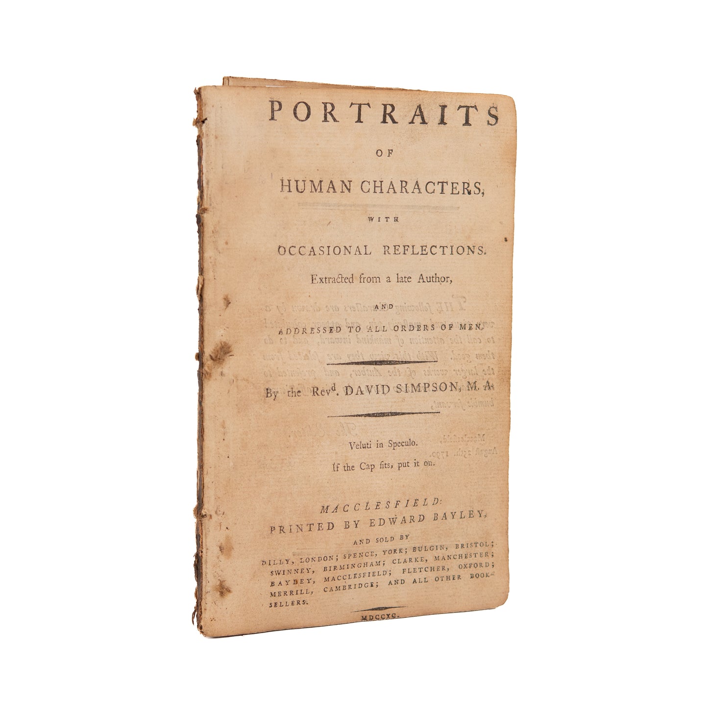 1790 DAVID SIMPSON. Portraits of Human Characters - Early Work on Personality Types and Sin.