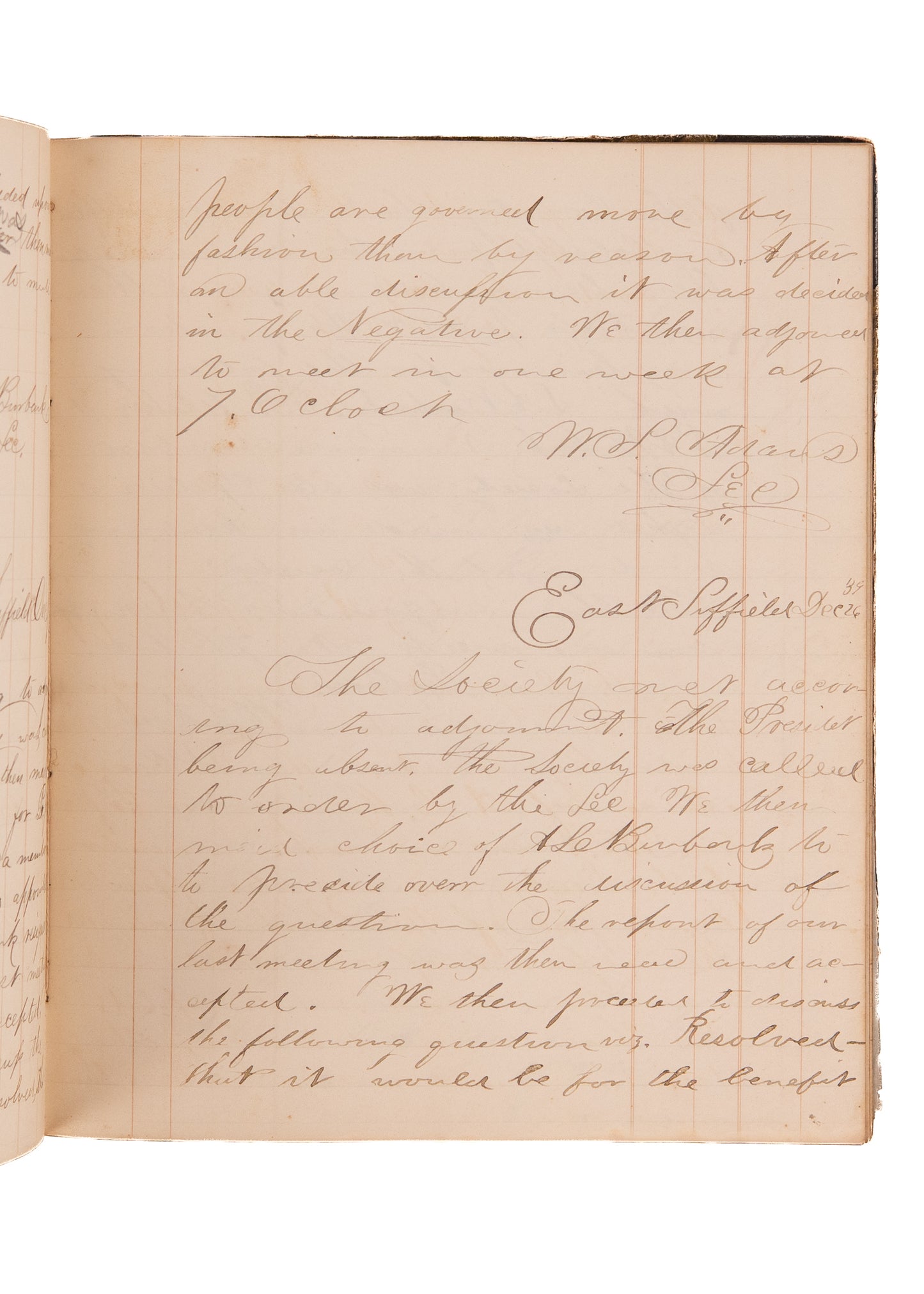 1858-1861 EAST SUFFIELD DEBATE SOCIETY. Young Men Debate Slavery, Secession, and Then Join the Civil War.