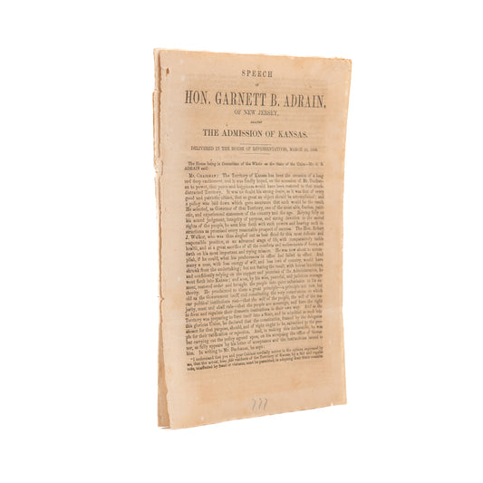 1860 GARNETT B. ADRIAN. Against the Admission of Kansas. Dred Scott & Lecompton Constitution.