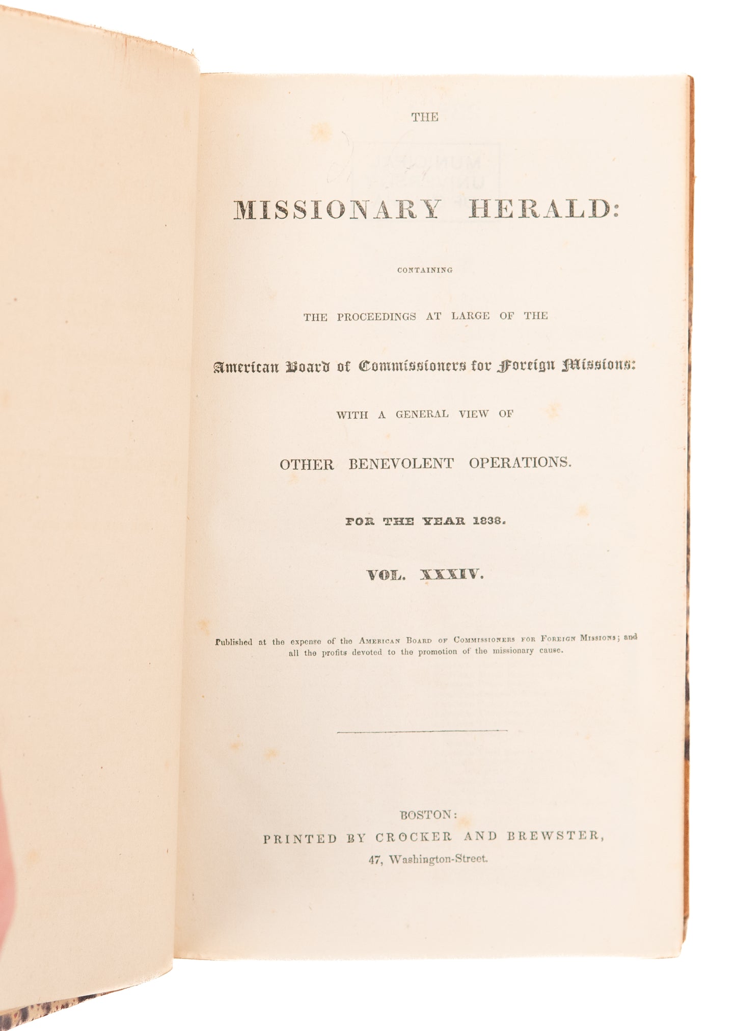 1838 THE MISSIONARY HERALD. Trail of Tears, Hawaiian Missions, Folding Map of Asia.