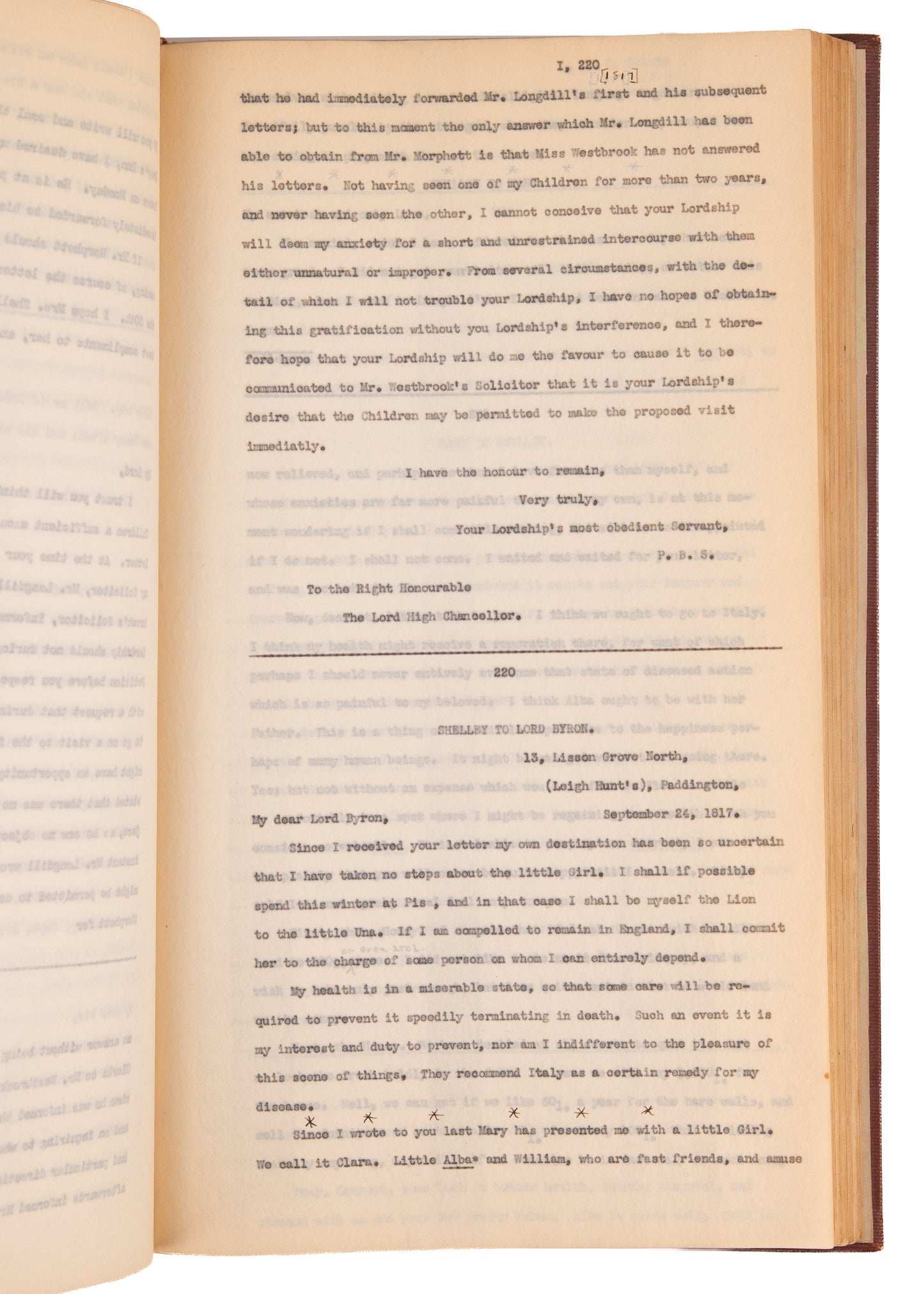 1882 MARY SHELLEY & PERCY SHELLEY. A Unique Typescript of the Dowden-Wise MSs - Frankenstein, Lord Byron, & More.