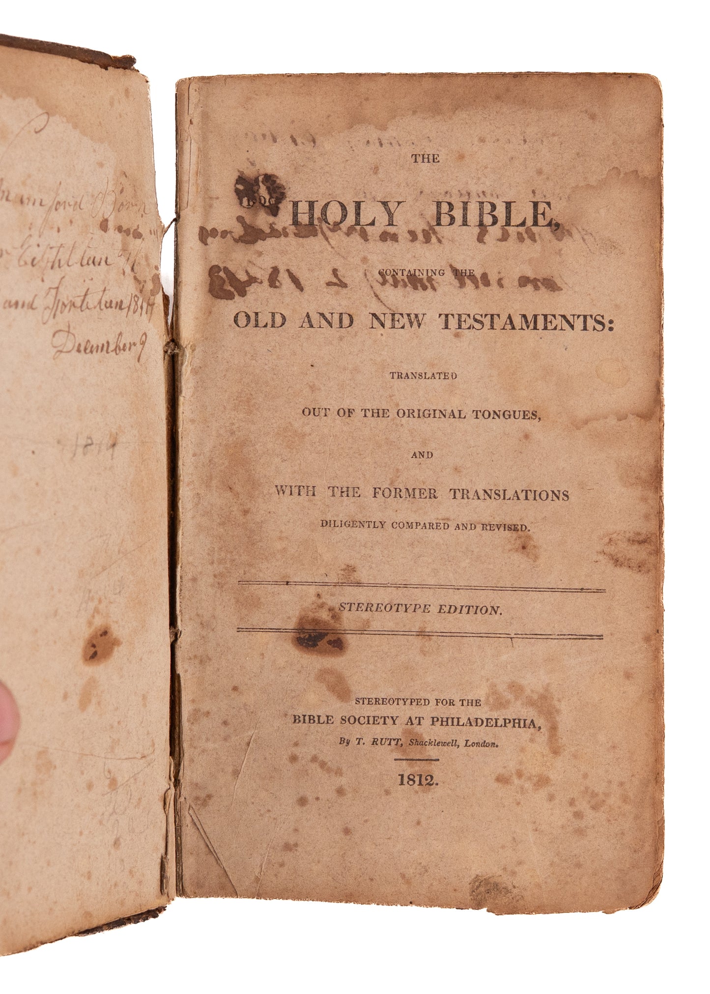 1812 HOLY BIBLE. First Stereotyped American Bible - Every American Can Afford Scriptures for the First Time.