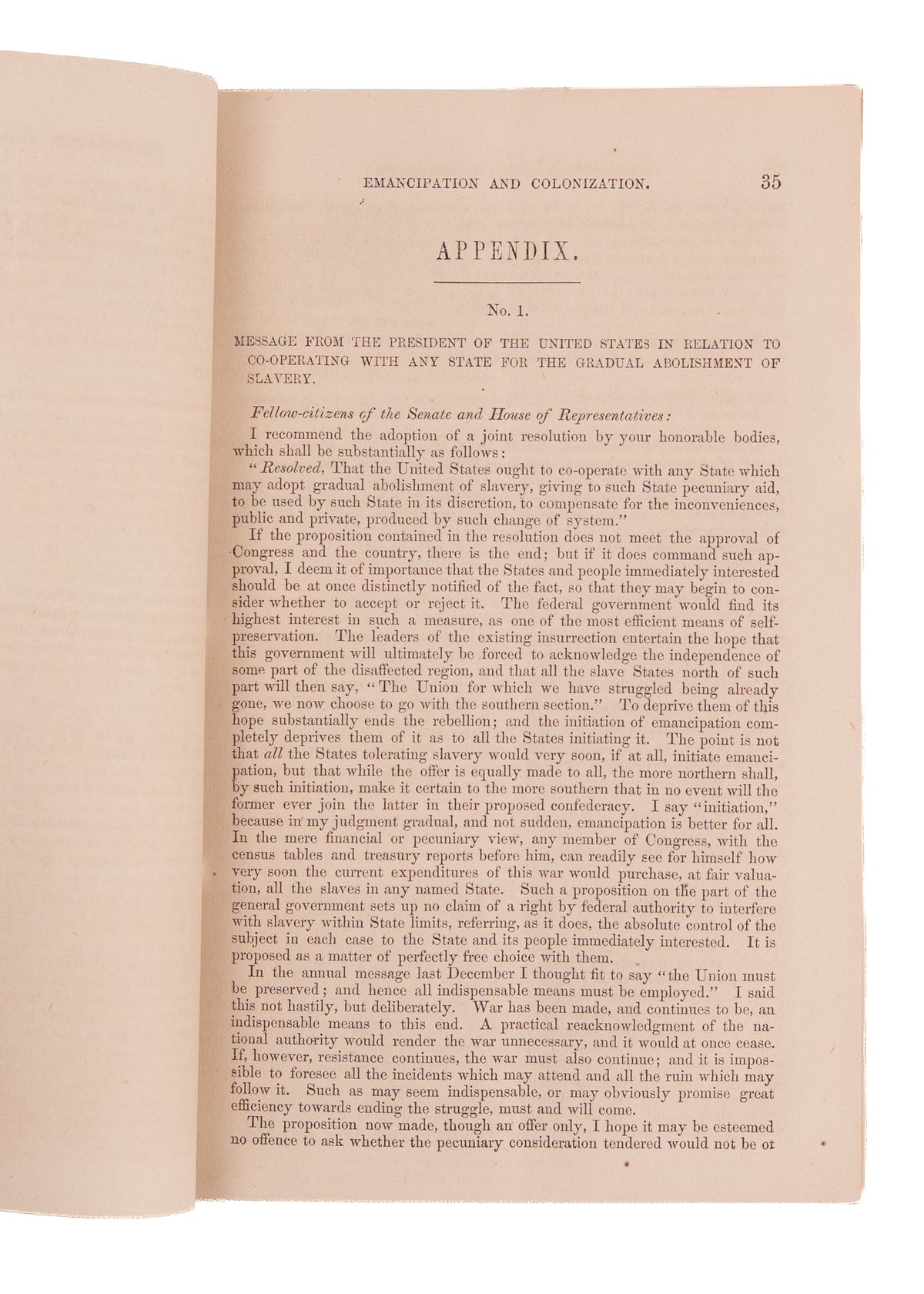 1862 REPORT ON EMANCIPATION. Abraham Lincoln Attempts to Push Colonization - Gets Rebuked by Frederick Douglass.