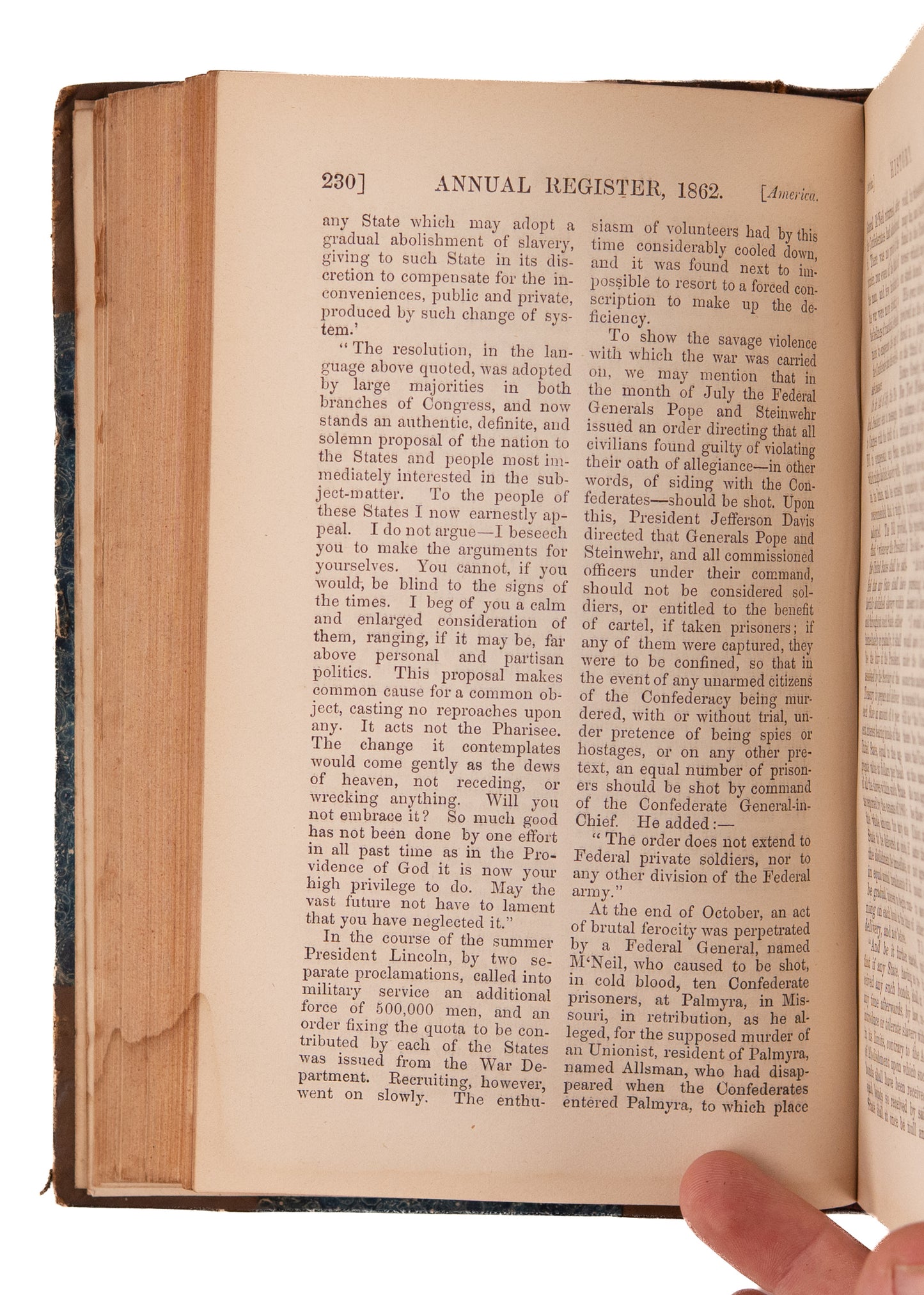 1862 ANNUAL REGISTER. British Reception of Abraham Lincoln's Emancipation Proclamation, Civil War.