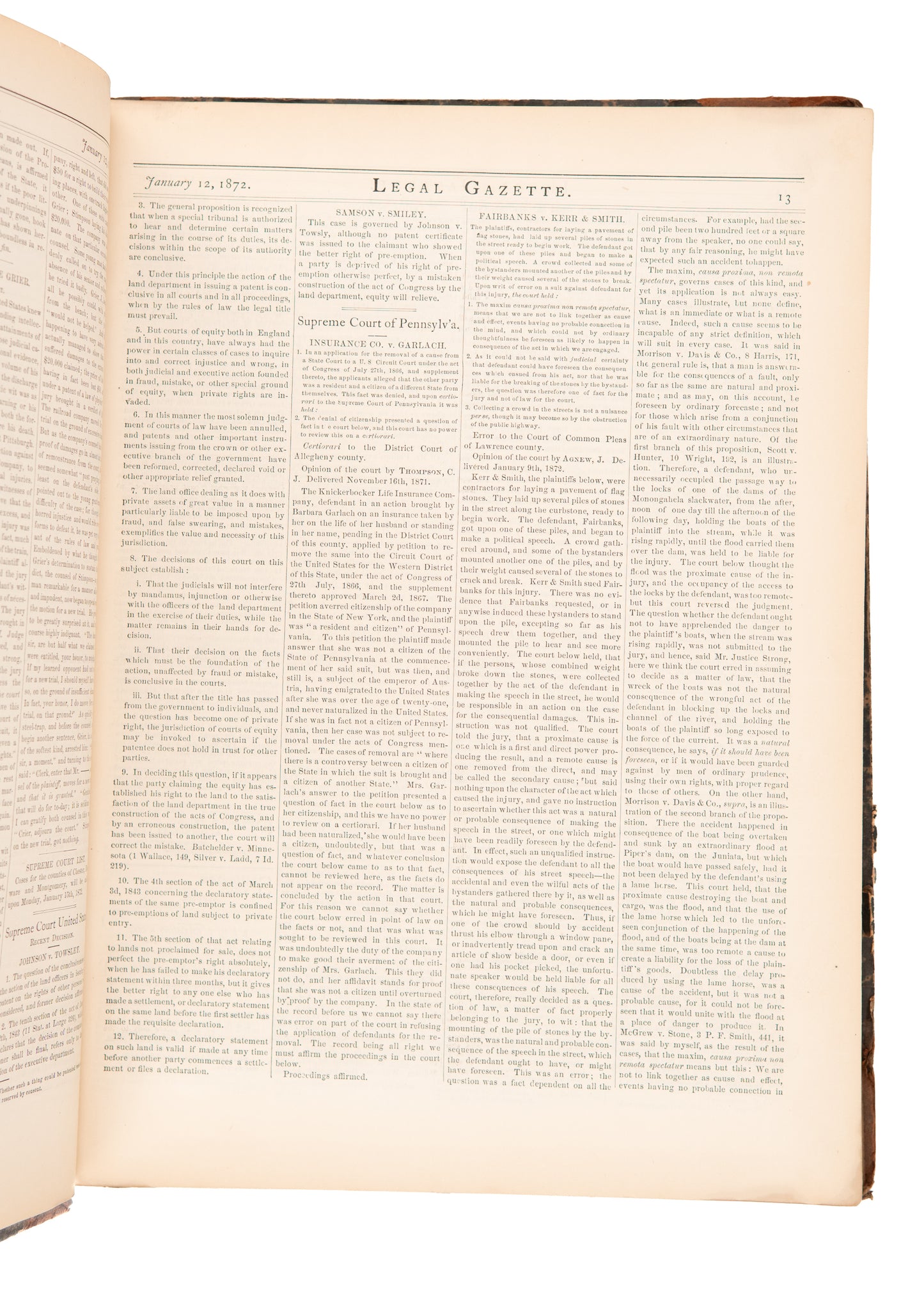 1872 JOHN H. CAMPBELL. Legal Gazette. Rare Philadelphia Legal Review - Suffrage, Polygamy, Freeman, Insanity