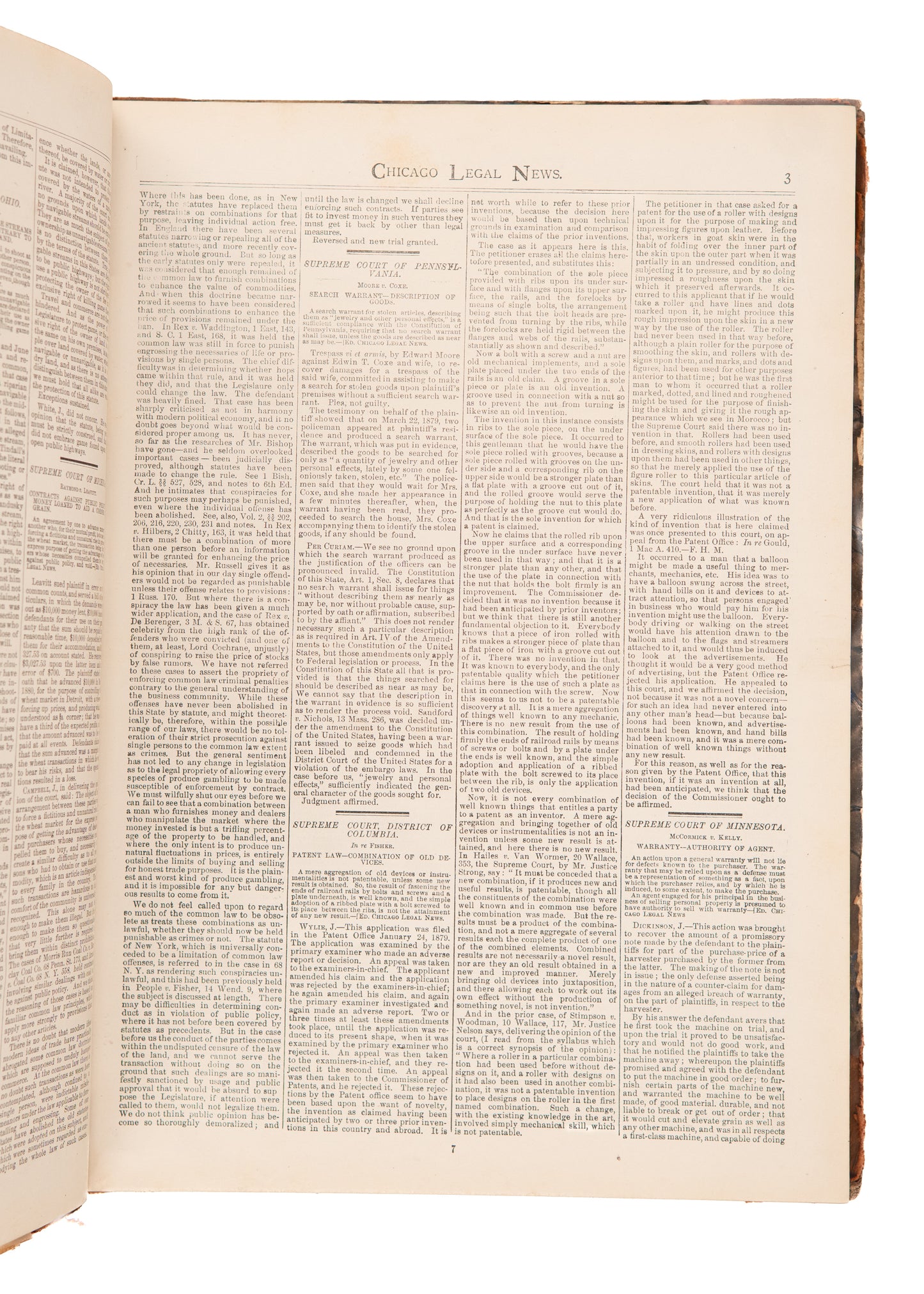 1882 MYRA BRADWELL. Chicago Legal News - First Female Legal Paper in America - Suffrage & Women's Rights.