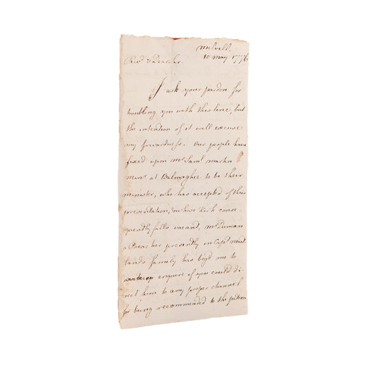 1776 ARCHIBALD BONAR. Early Letter by Horatius & Andrew Bonar's Grand-Uncle when a Theology Student.