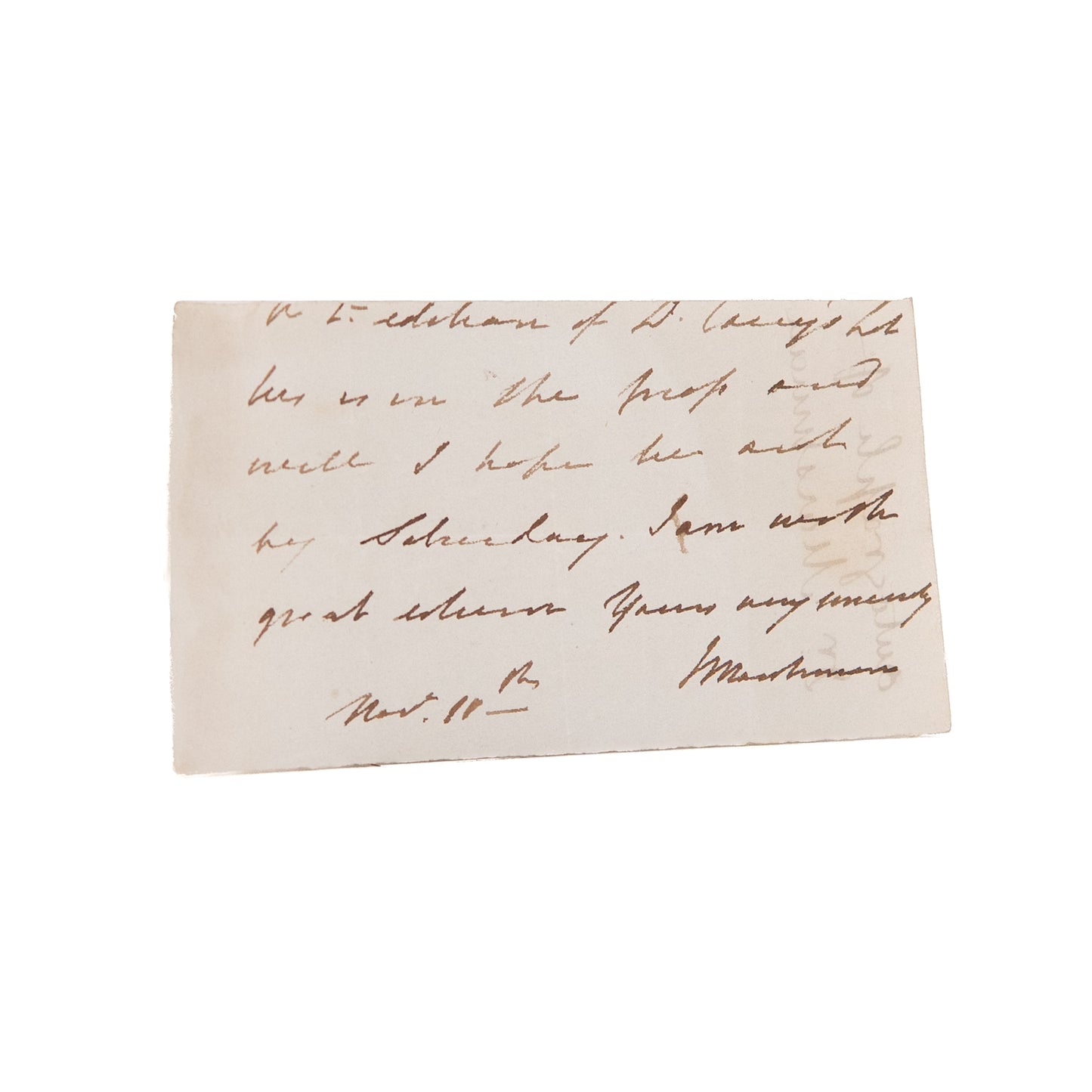 1810 JOSHUA MARSHMAN. ALS Fragment - William Carey's Book is Now at the Press. Serampore Missionaries.