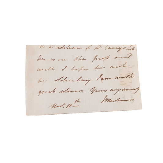 1810 JOSHUA MARSHMAN. ALS Fragment - William Carey's Book is Now at the Press. Serampore Missionaries.