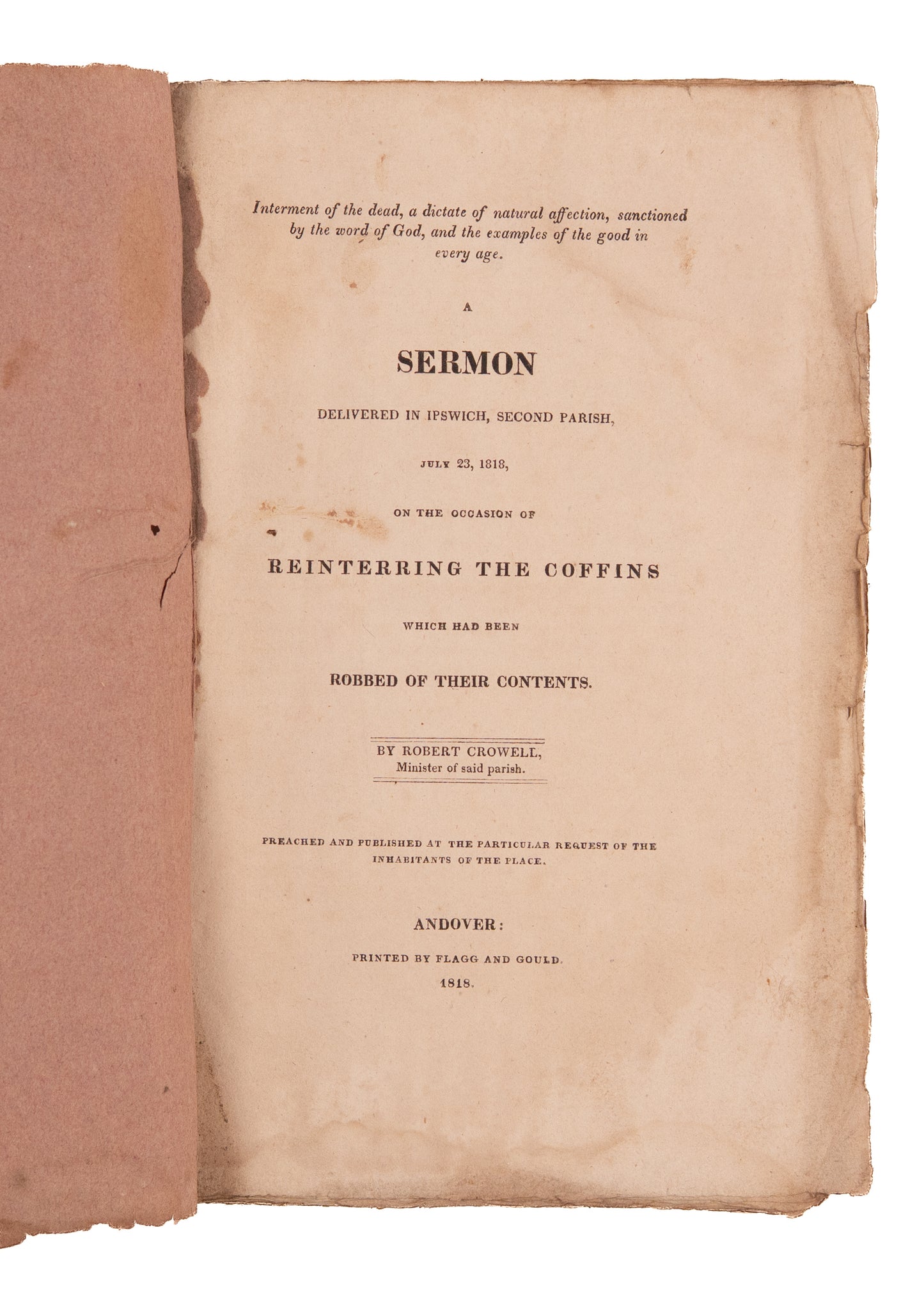 1818 AMERICAN DR. FRANKENSTEIN. Sermon on Reinterring Graves - Medical Body Snatcher