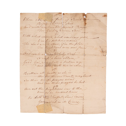 1740 ELIZABETH SCOTT. 8 Stanza MSs Hymn by Signifanct Female Hymnist of Great Awakening.
