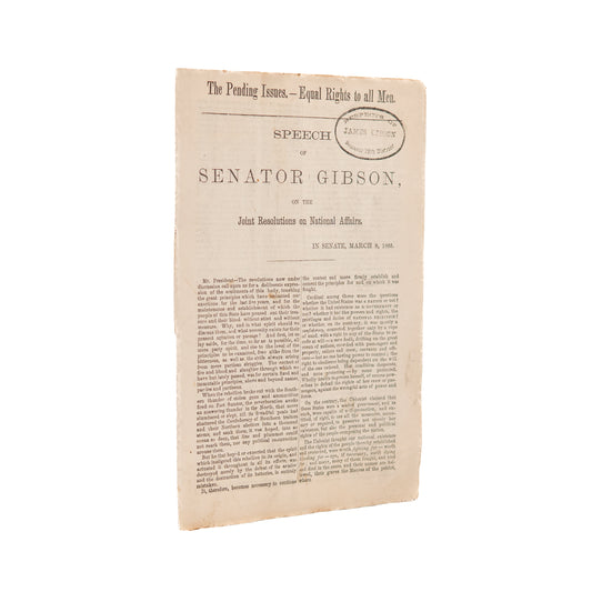 1866 JAMES GIBSON. Equal Rights to All Men, Negro, Native American, and White. Rare!