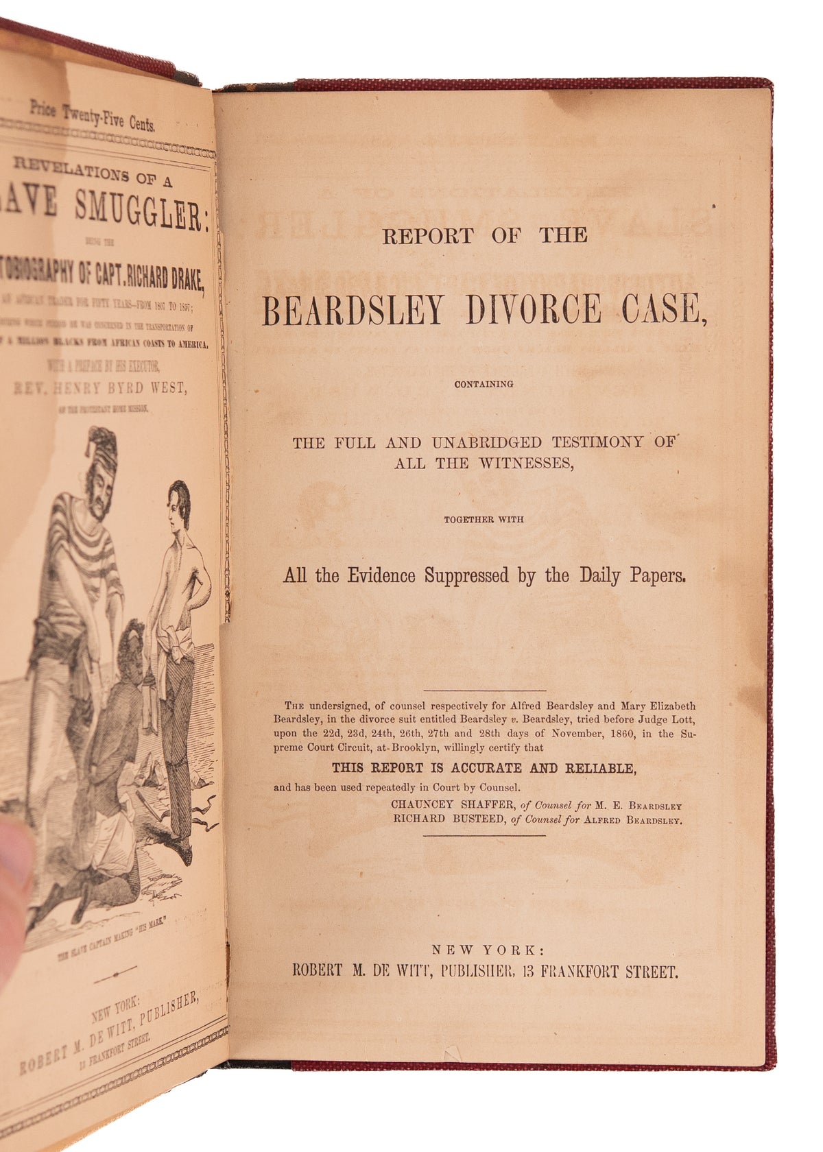 1860 BEARDSLEY DIVORCE CASE. Sensationalized Reporting of New York Elite Infidelity Scandal, &c.