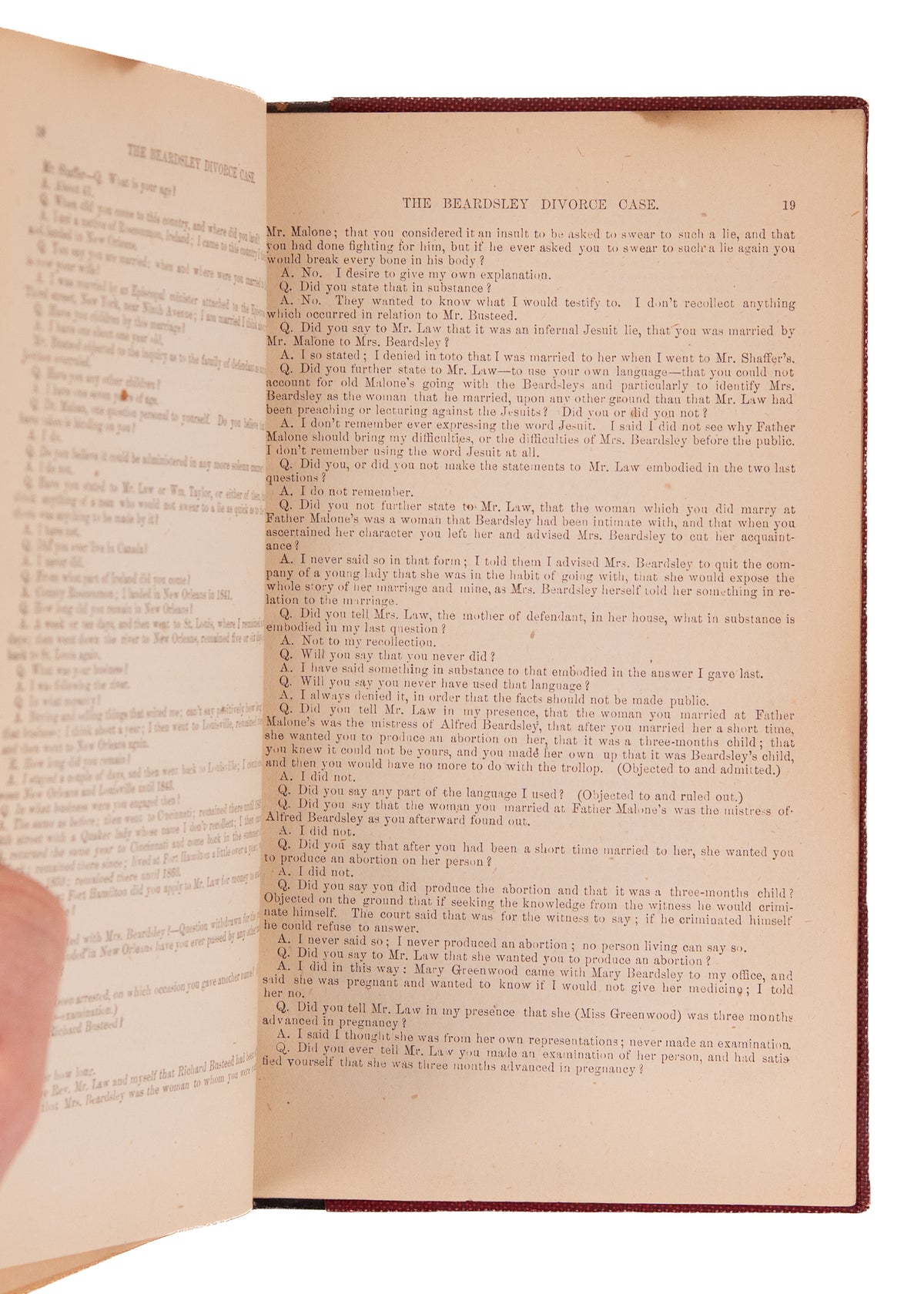 1860 BEARDSLEY DIVORCE CASE. Sensationalized Reporting of New York Elite Infidelity Scandal, &c.