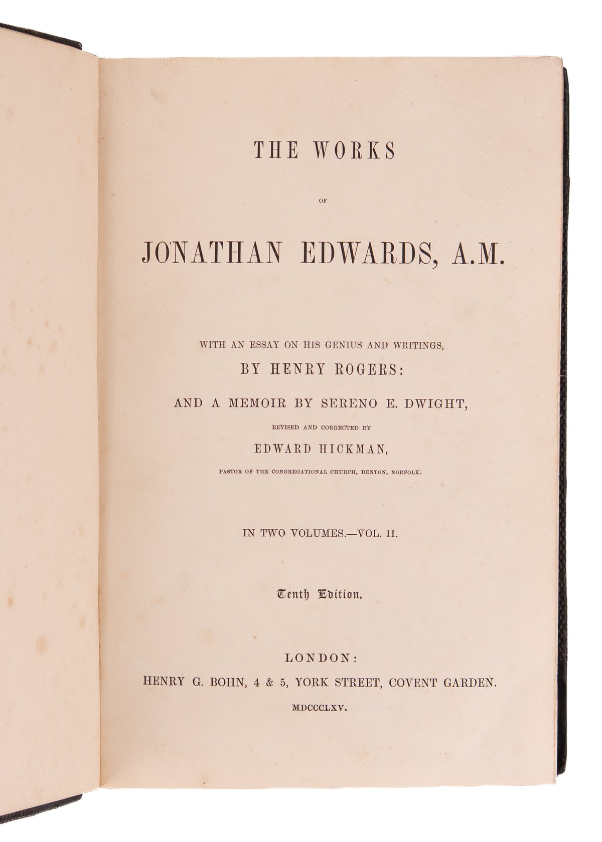 1865 JONATHAN EDWARDS. Works of Jonathan Edwards in Two Attractive Large Leather Bindings.