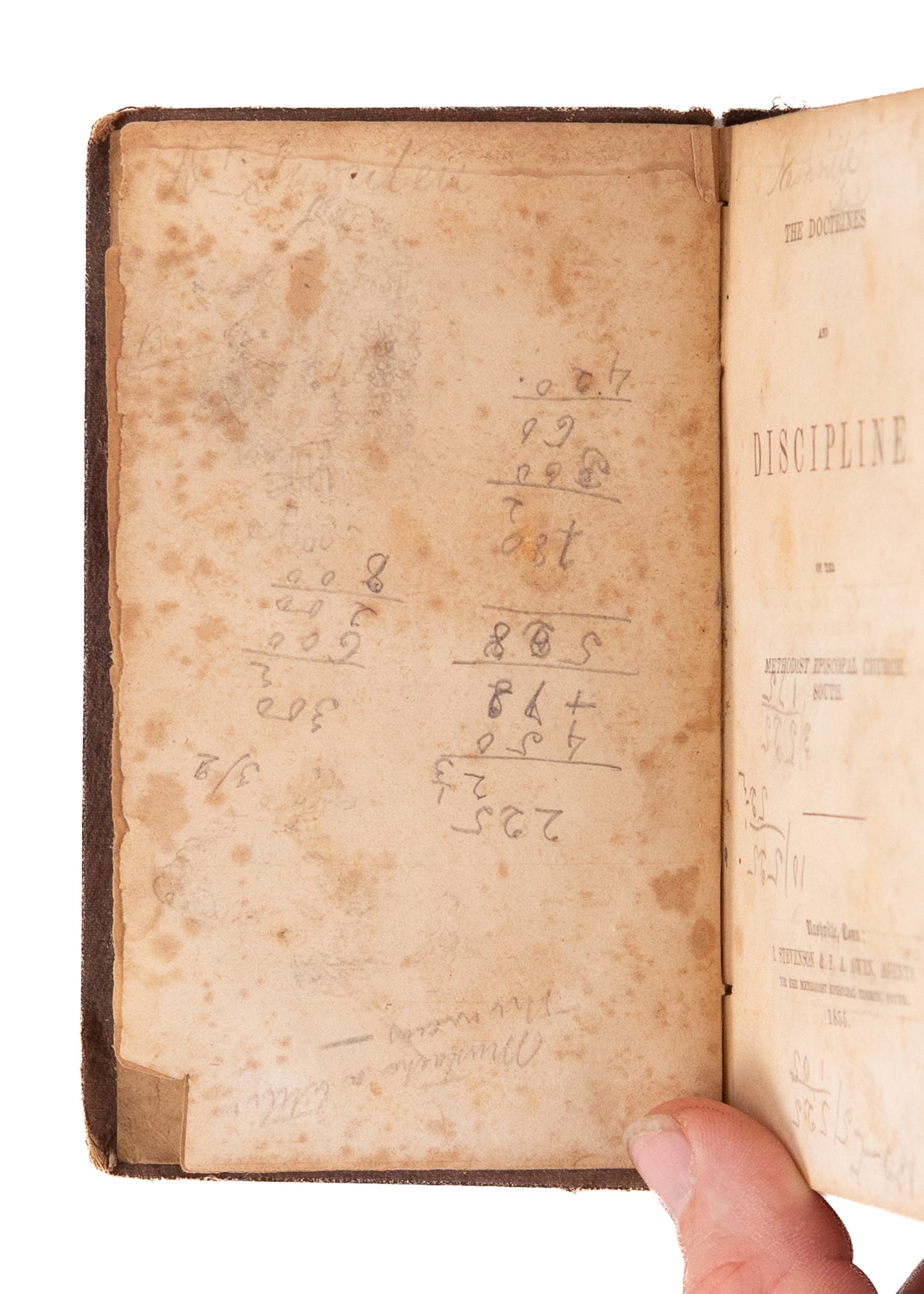 1855 METHODIST SOUTH DISCIPLINE. South Carolina Methodist MSs Notes he Tires of Discussing Slavery