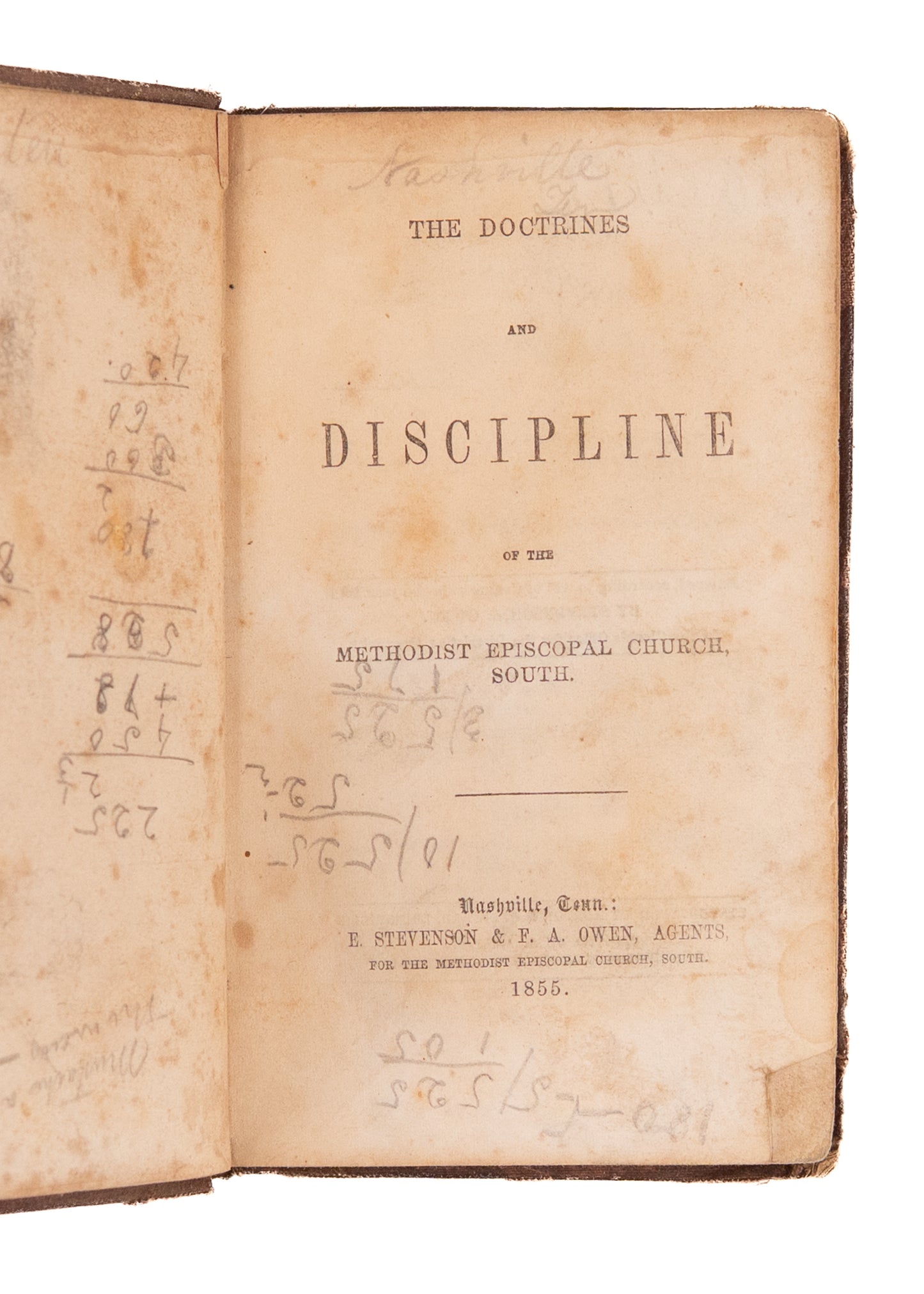 1855 METHODIST SOUTH DISCIPLINE. South Carolina Methodist MSs Notes he Tires of Discussing Slavery