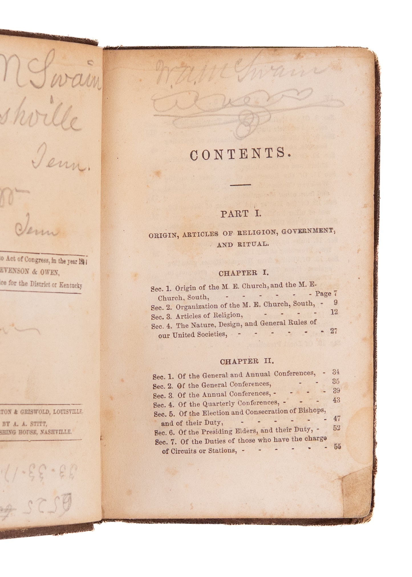 1855 METHODIST SOUTH DISCIPLINE. South Carolina Methodist MSs Notes he Tires of Discussing Slavery