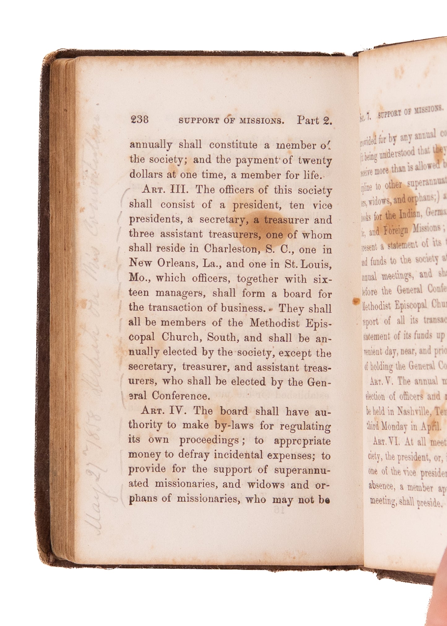 1855 METHODIST SOUTH DISCIPLINE. South Carolina Methodist MSs Notes he Tires of Discussing Slavery