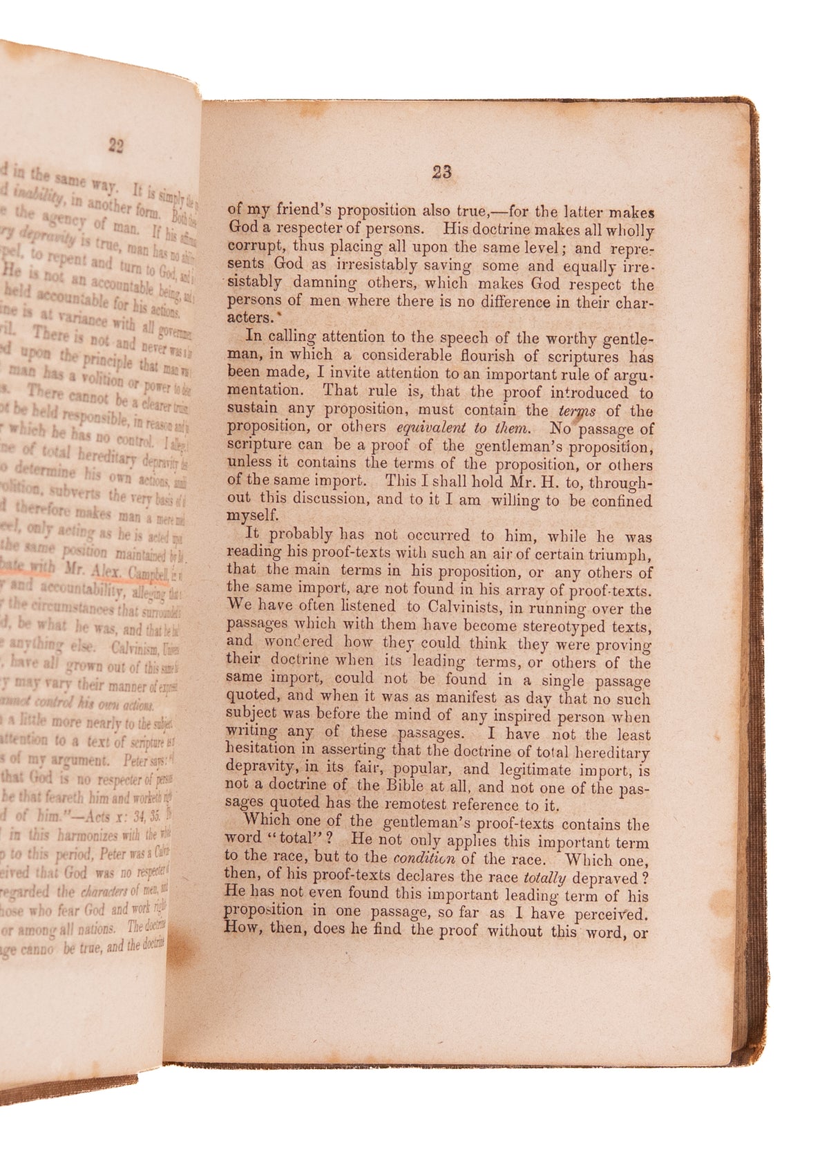 1854 CALVINISM & BAPTISM. Rare Indiana Debate on Total Hereditary Depravity