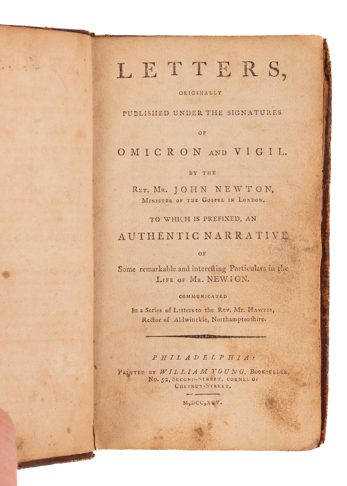 1795 JOHN NEWTON. First American Edition of John Newton's Anti-Slavery Autobiography