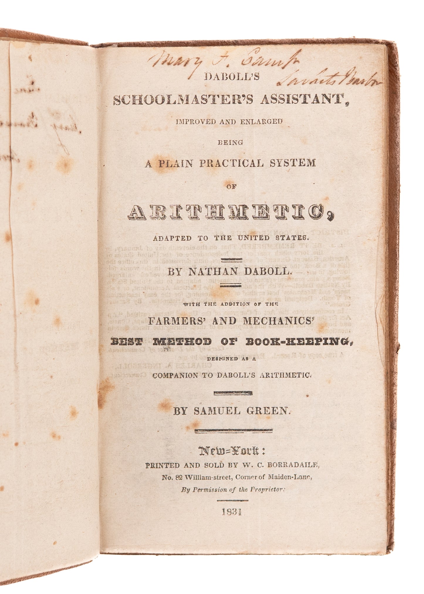 1831 NATHAN DABOLL & SAMUEL GREEN. Daboll's Schoolmaster's Assistant. & The Practical Accountant.