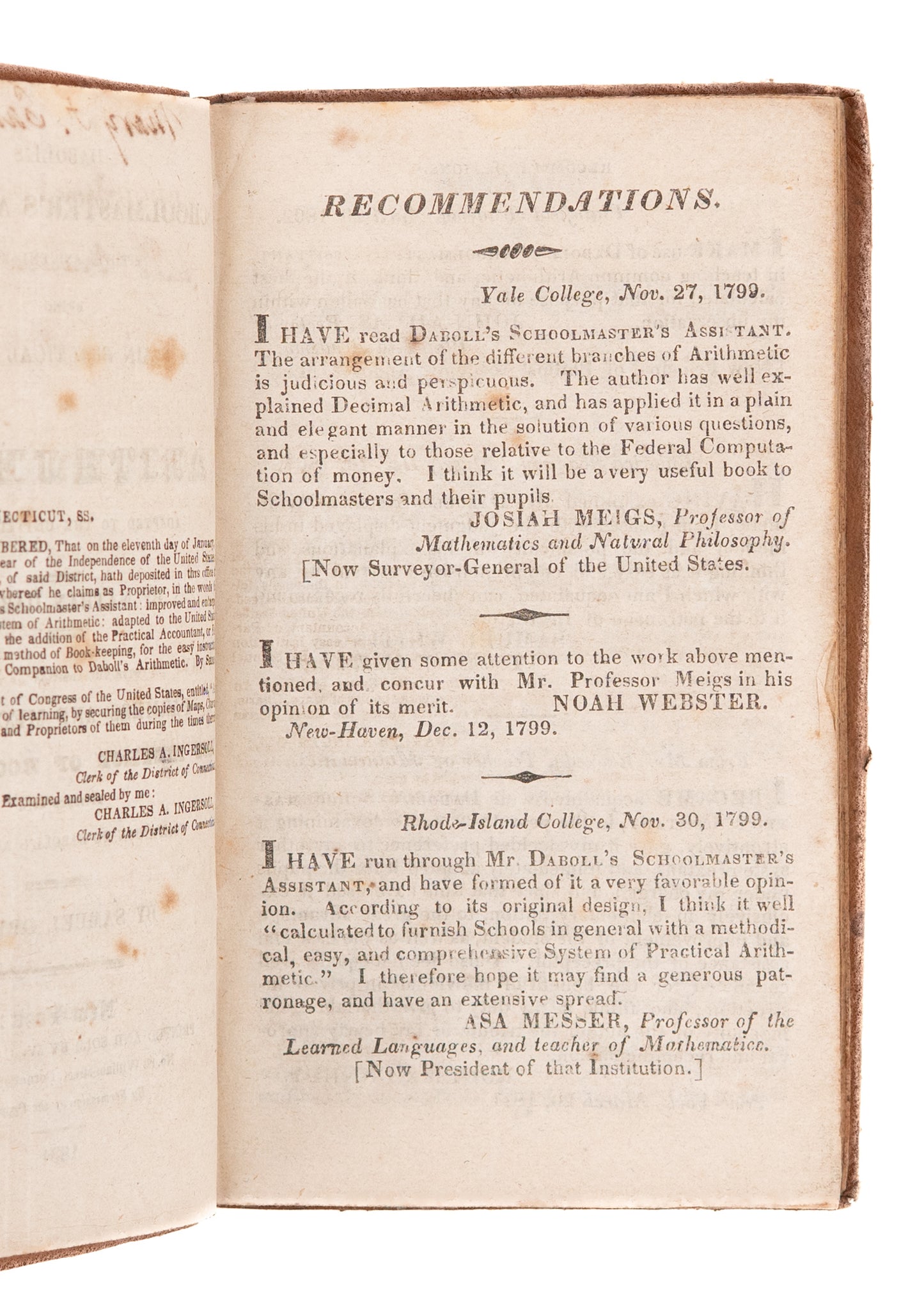 1831 NATHAN DABOLL & SAMUEL GREEN. Daboll's Schoolmaster's Assistant. & The Practical Accountant.