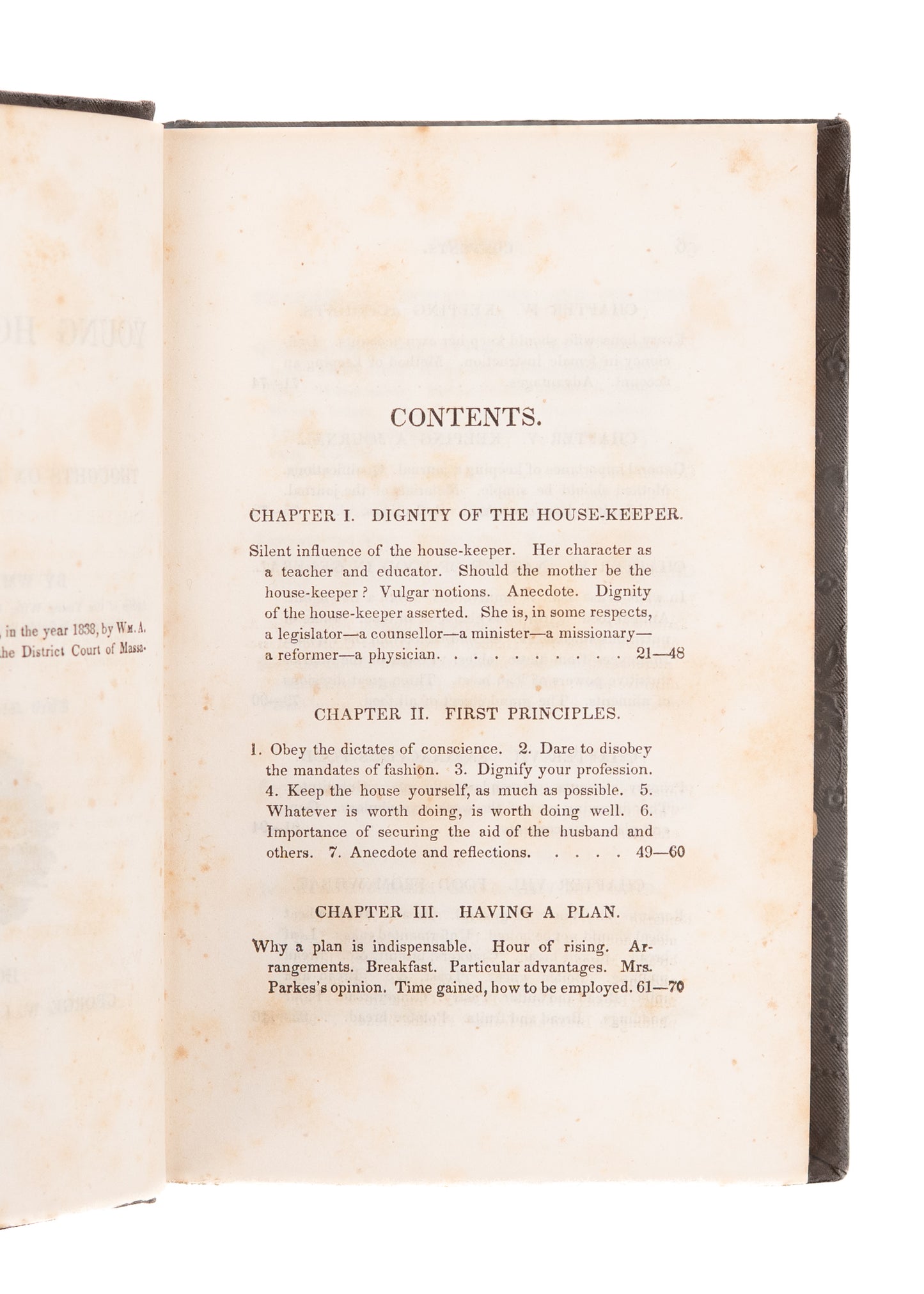 1838 WILLIAM A. ALCOTT. The Young House-Keeper. Thoughts on Food & Cookery.