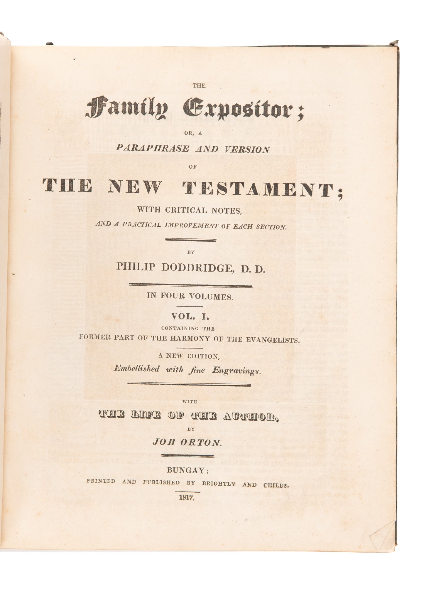 1817 PHILIP DODDRIDGE & JOB ORTON. The Family Expositor. 4 Large Leather Volumes