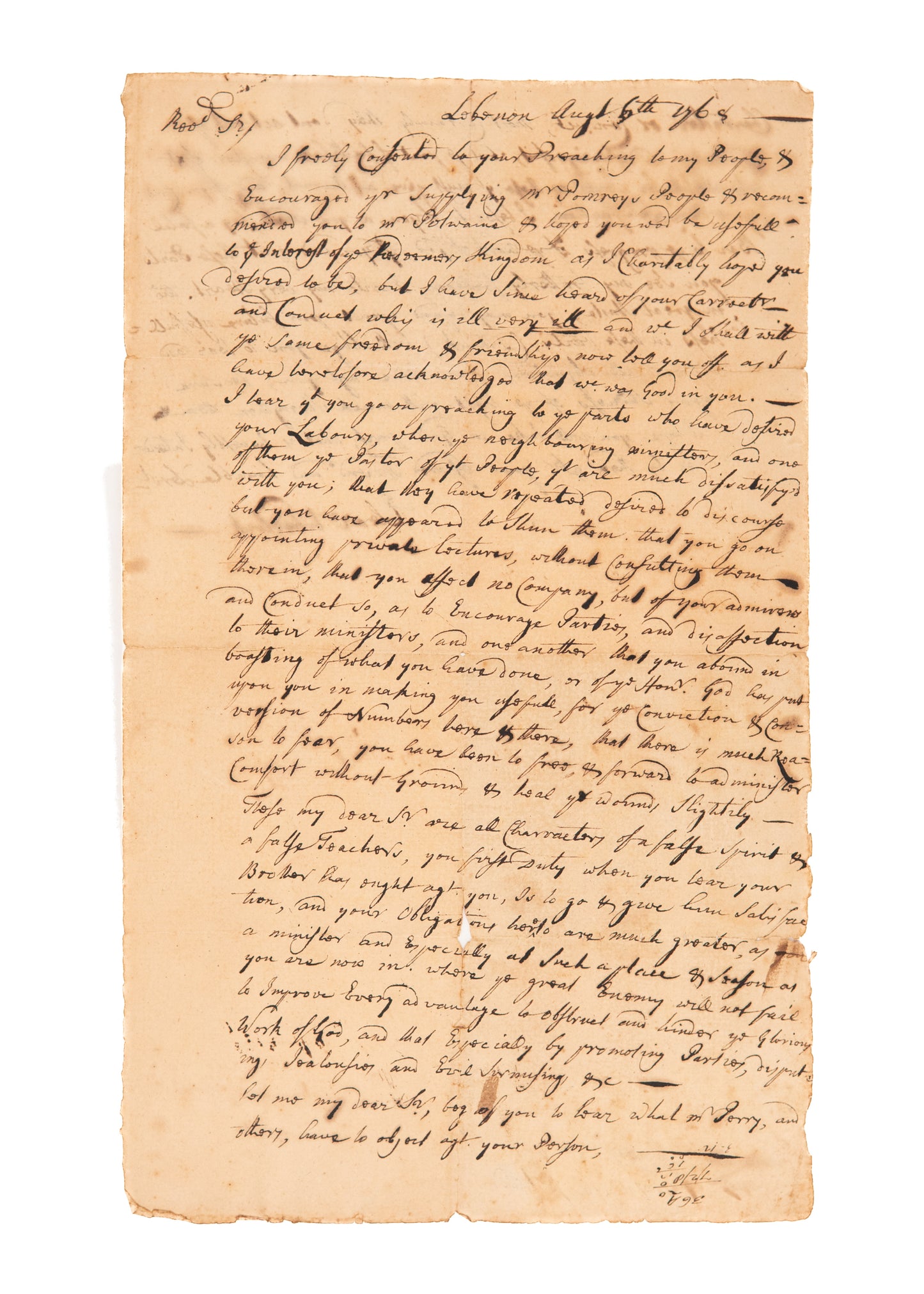 1768 ELEAZAR WHEELOCK.Early Missionary to Native Americans & Founder of Dartmouth Rebukes Young Minister.