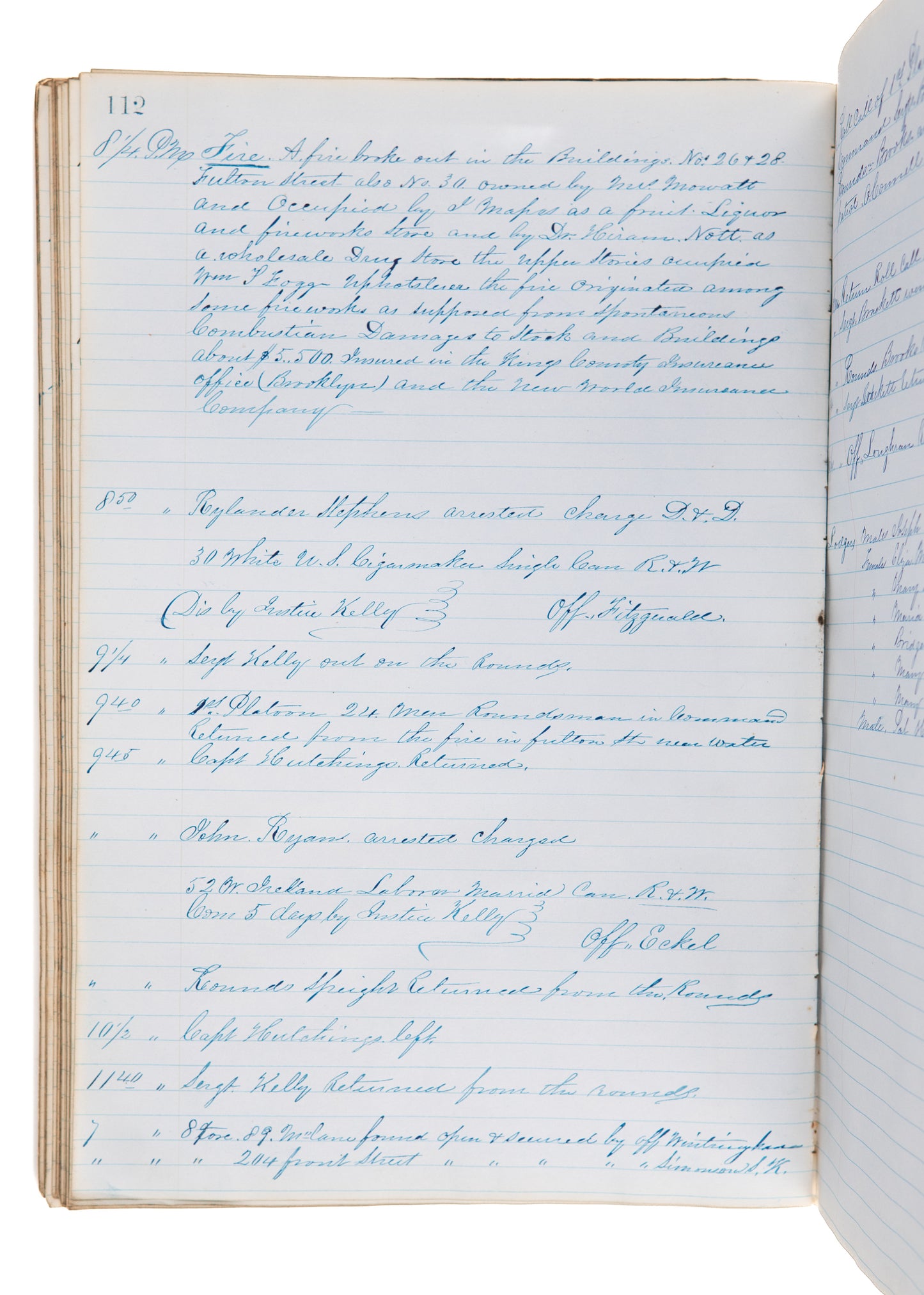 1861 NEW YORK CIVIL WAR POLICE DIARY. Deserters, Fires in Firework Shops, Crime of Insanity, Soldier Sexual Assault, &c
