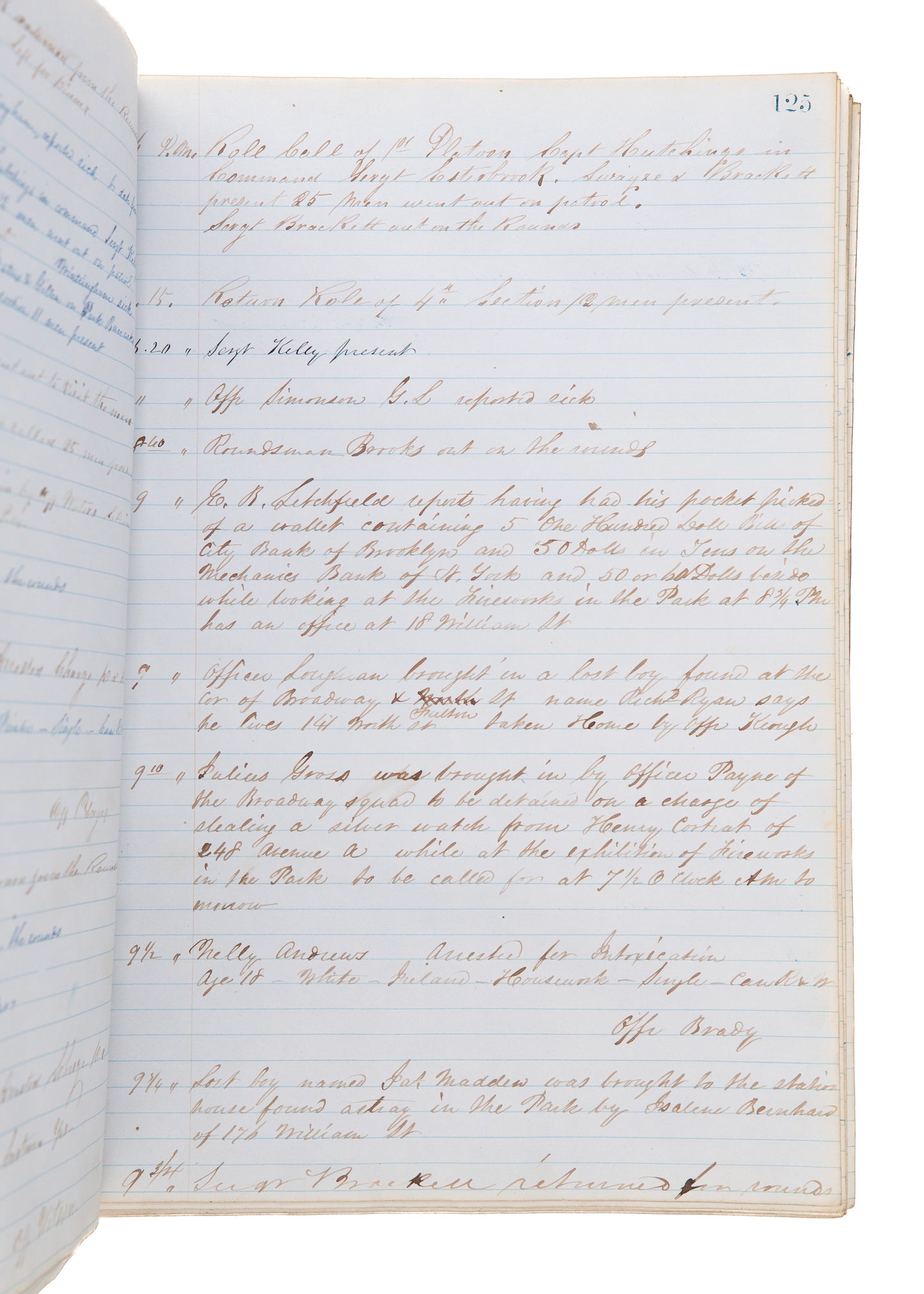 1861 NEW YORK CIVIL WAR POLICE DIARY. Deserters, Fires in Firework Shops, Crime of Insanity, Soldier Sexual Assault, &c