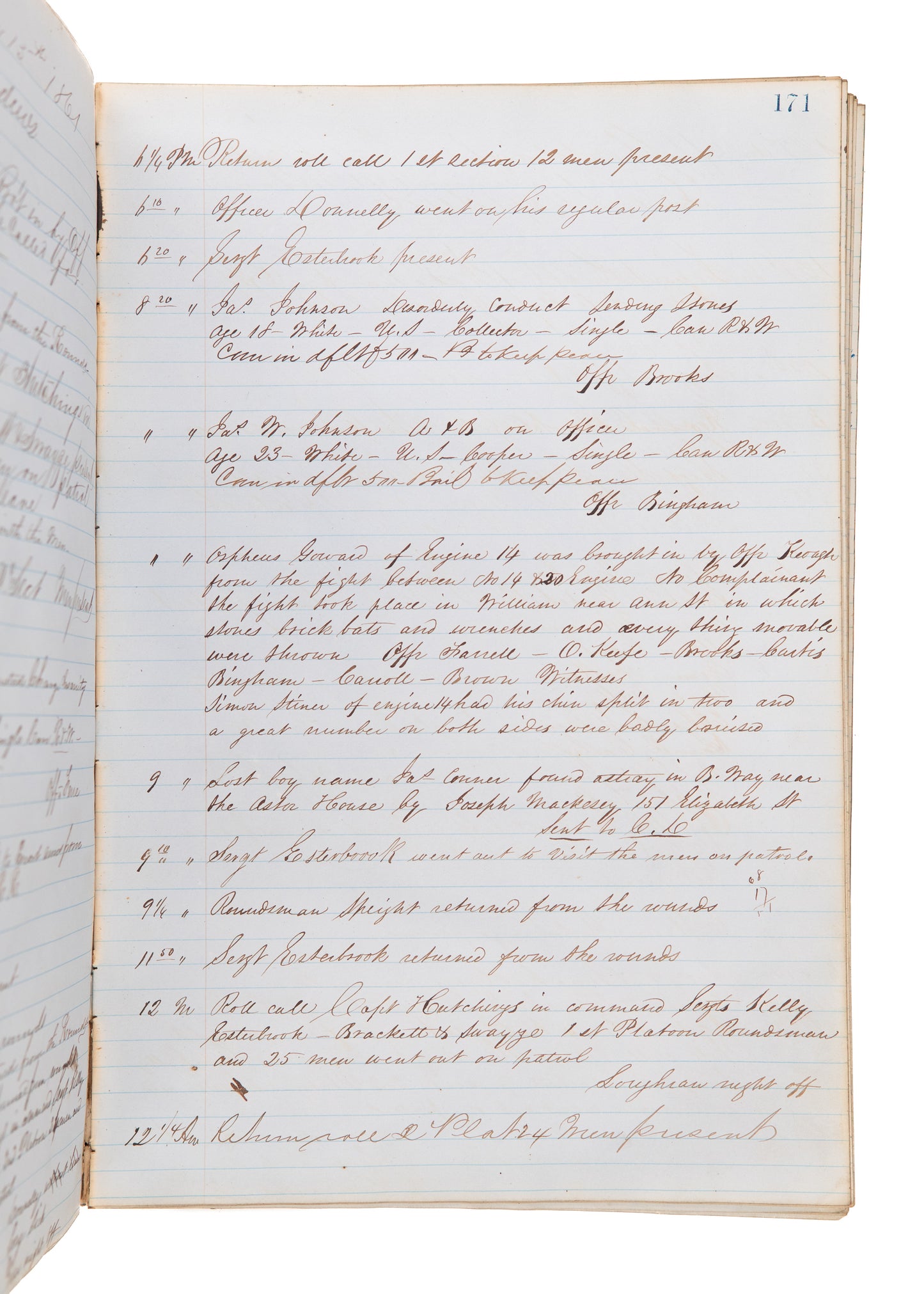 1861 NEW YORK CIVIL WAR POLICE DIARY. Deserters, Fires in Firework Shops, Crime of Insanity, Soldier Sexual Assault, &c