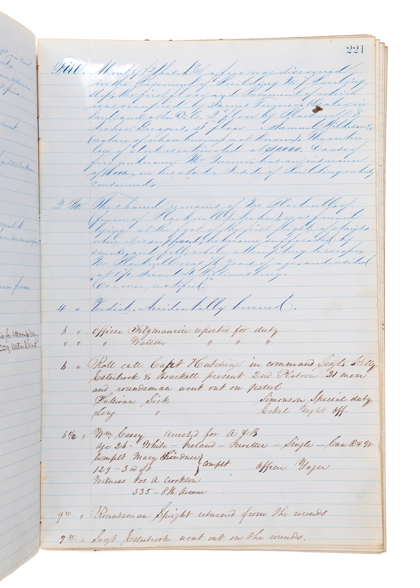 1861 NEW YORK CIVIL WAR POLICE DIARY. Deserters, Fires in Firework Shops, Crime of Insanity, Soldier Sexual Assault, &c