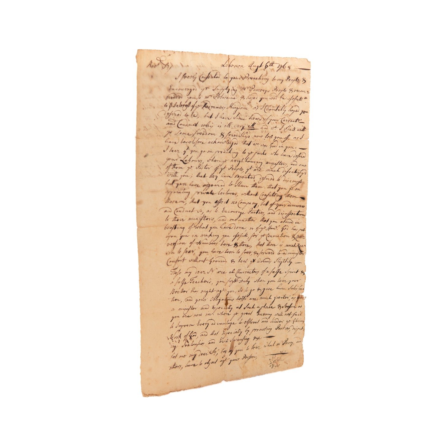 1768 ELEAZAR WHEELOCK.Early Missionary to Native Americans & Founder of Dartmouth Rebukes Young Minister.