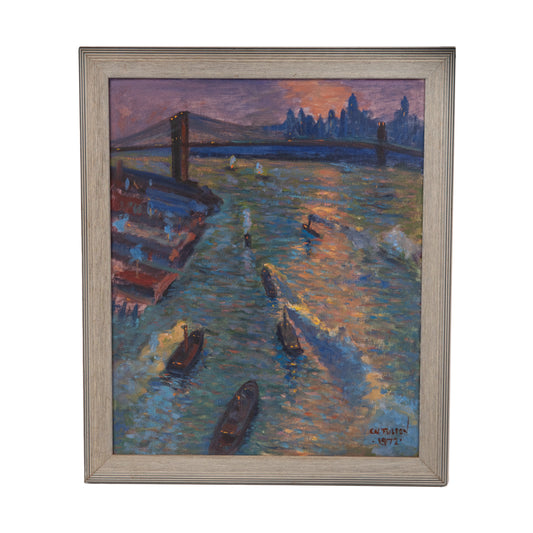 1972 CORNELIUS VAN FULPEN. New York City Over the Hudson - Brooklyn Bridge. Post-Impressionist.