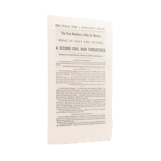 1868 DEMOCRATS TO RE-START CIVIL WAR. A Second Civil War Threatened. Early Republican Imprint.