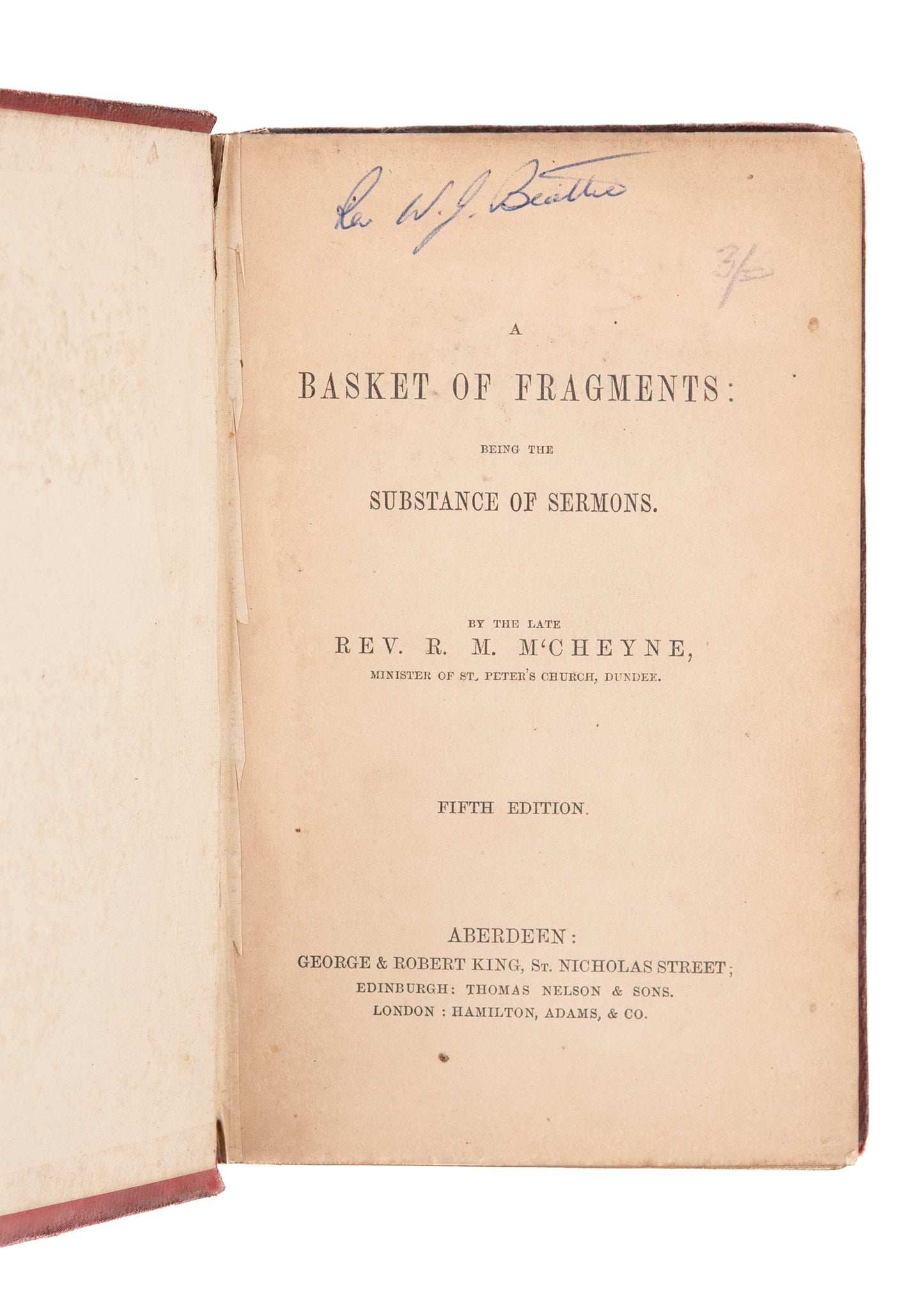 1849 ROBERT MURRAY M'CHEYNE. A Basket of Fragments. Vintage Early Edition.